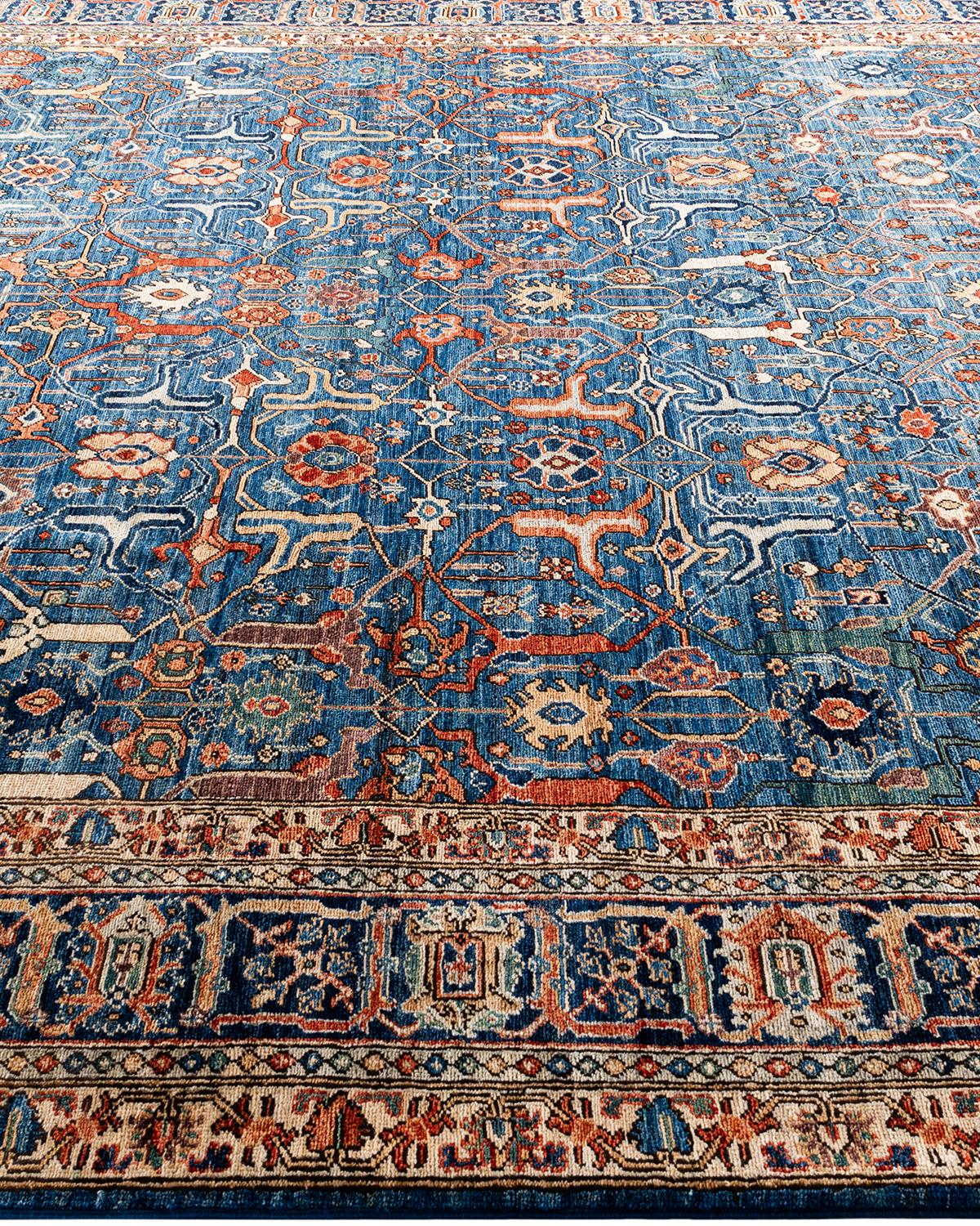 Traditional Serapi Hand Knotted Wool Light Blue Area Rug In New Condition For Sale In Norwalk, CT