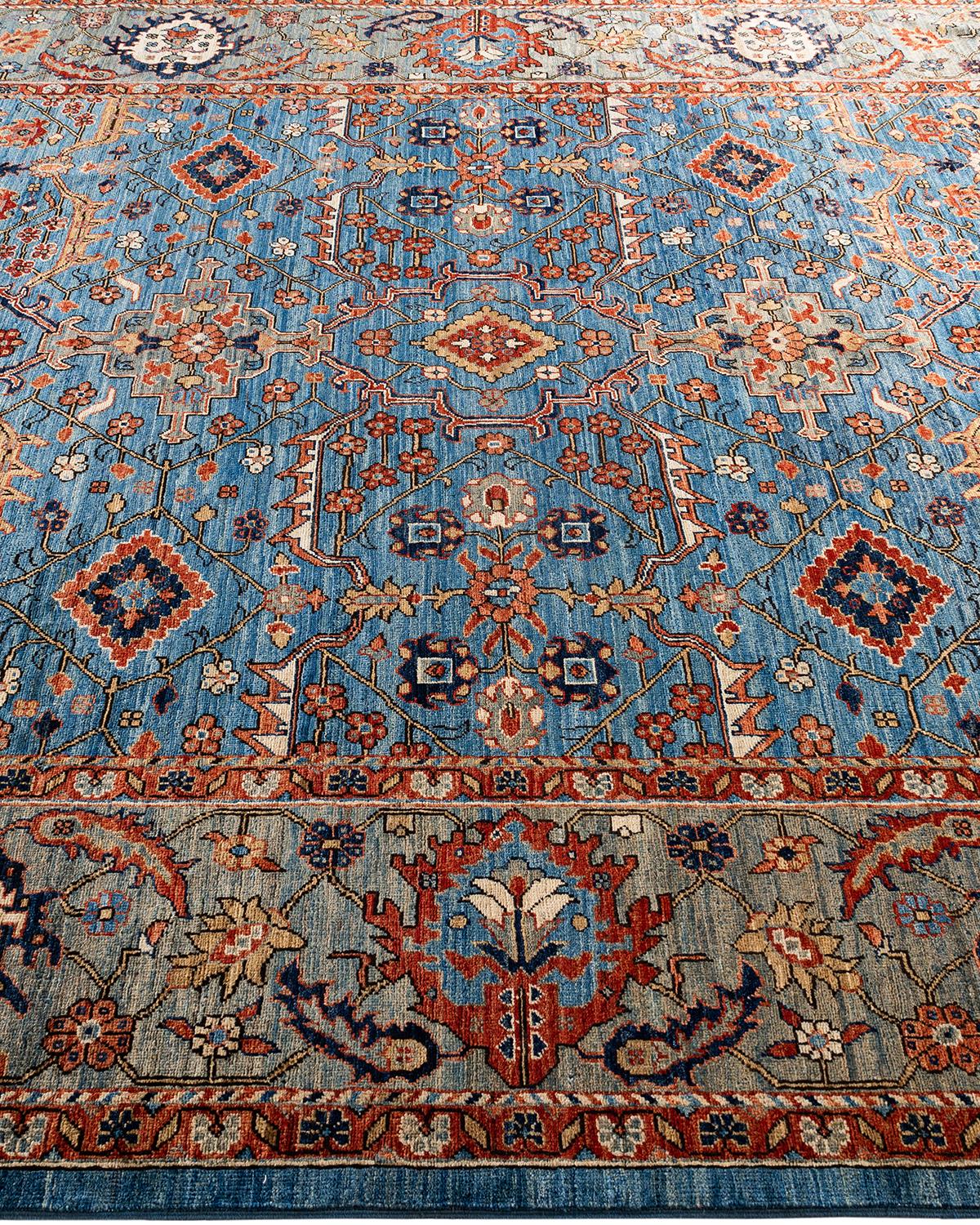  Traditional Serapi Hand Knotted Wool Light Blue Area Rug In New Condition For Sale In Norwalk, CT