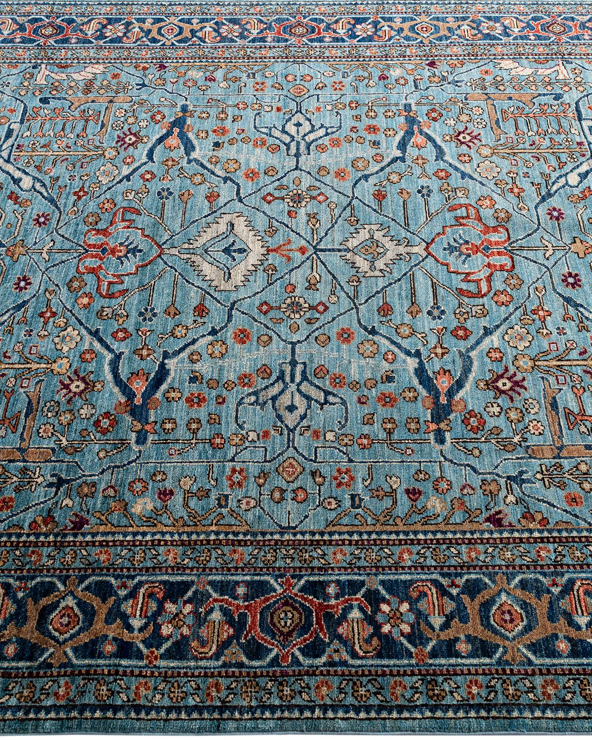  Traditional Serapi Hand Knotted Wool Light Blue Area Rug In New Condition For Sale In Norwalk, CT