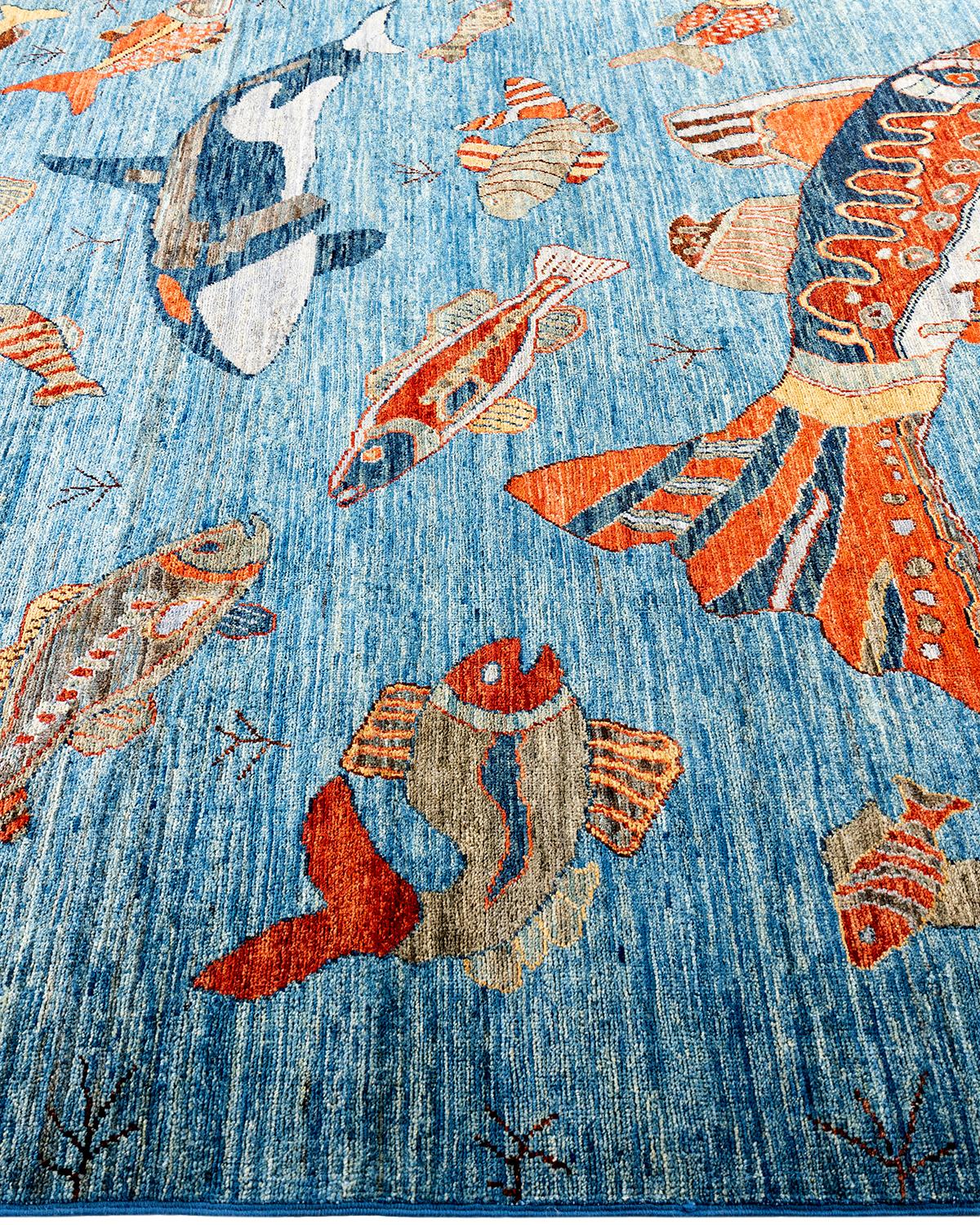  Traditional Serapi Hand Knotted Wool Light Blue Area Rug In New Condition For Sale In Norwalk, CT