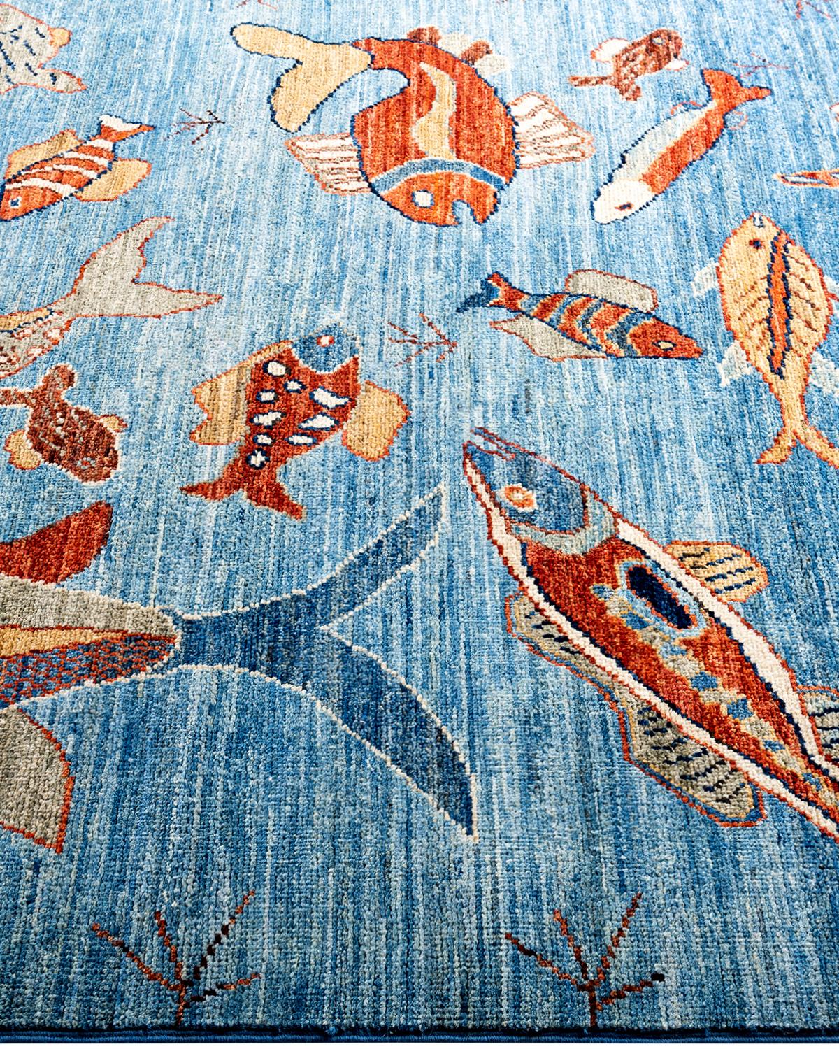 Tappeto tradizionale Serapi in lana annodata a mano di colore blu chiaro In condizioni Nuovo in vendita a Norwalk, CT