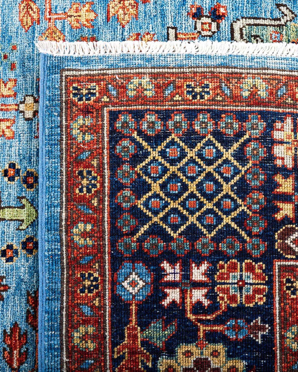 XXIe siècle et contemporain Tapis traditionnel Serapi noué à la main en laine bleu clair en vente