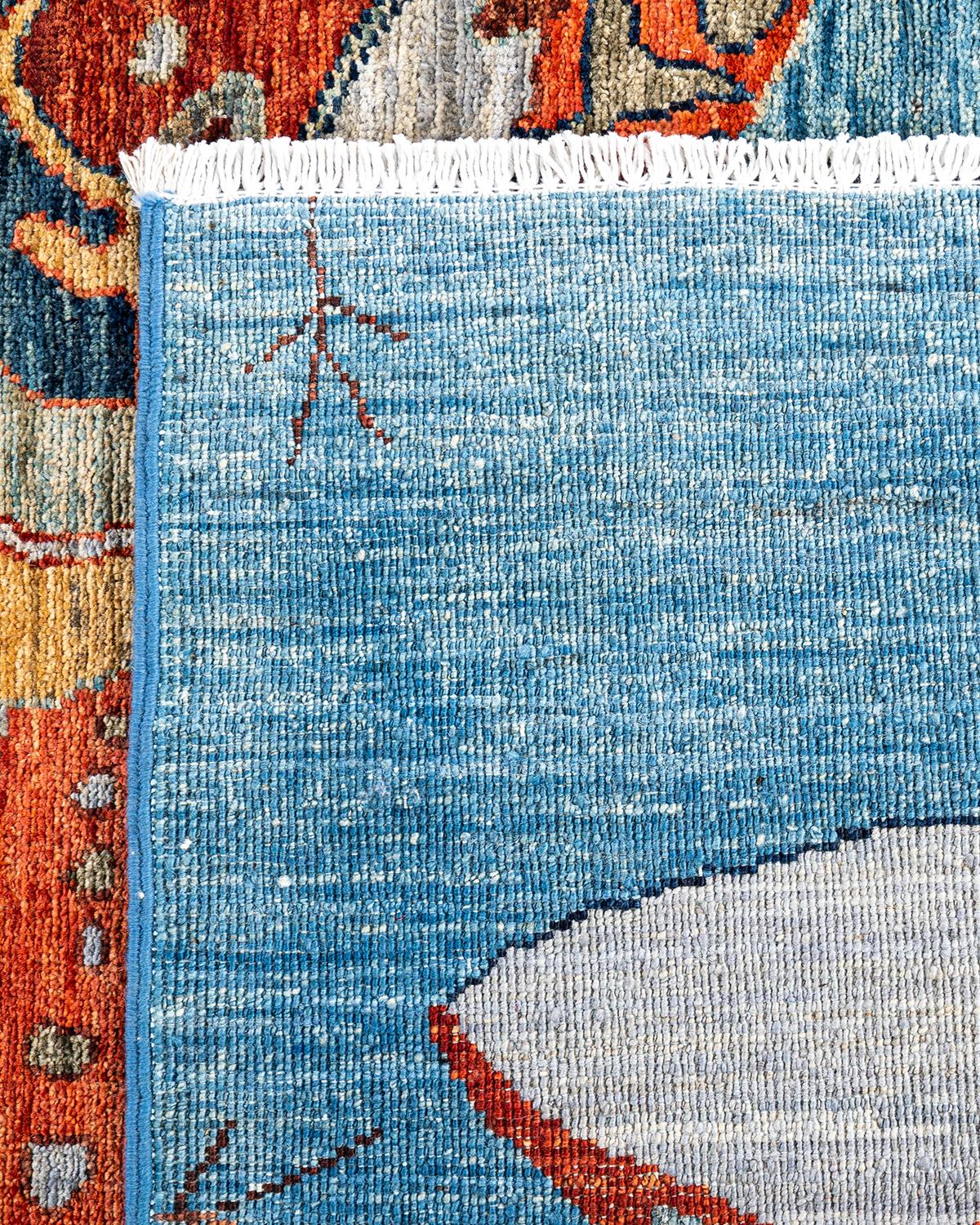 Contemporary Traditional Serapi Hand Knotted Wool Light Blue Area Rug
