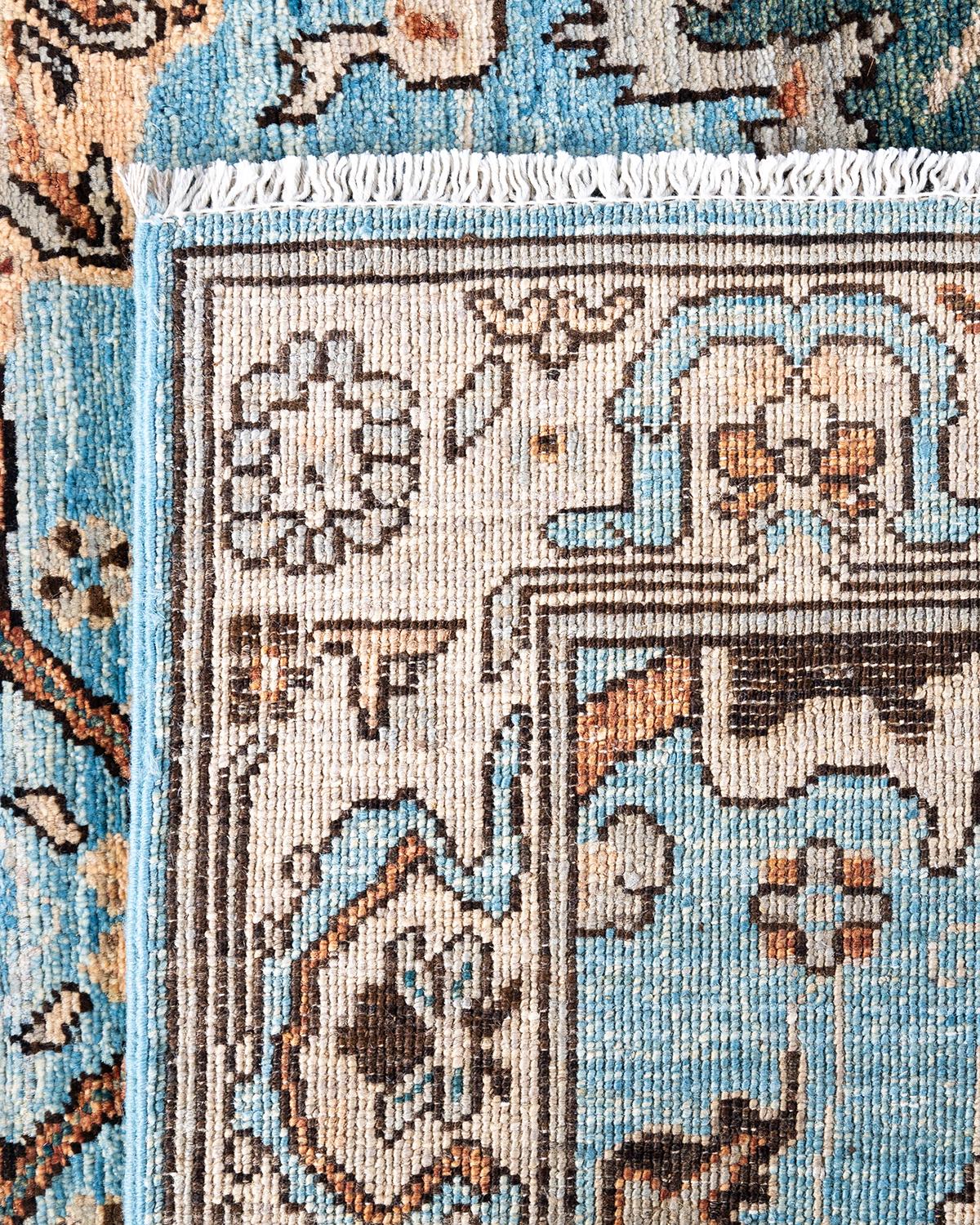 XXIe siècle et contemporain Tapis traditionnel Serapi noué à la main en laine bleu clair