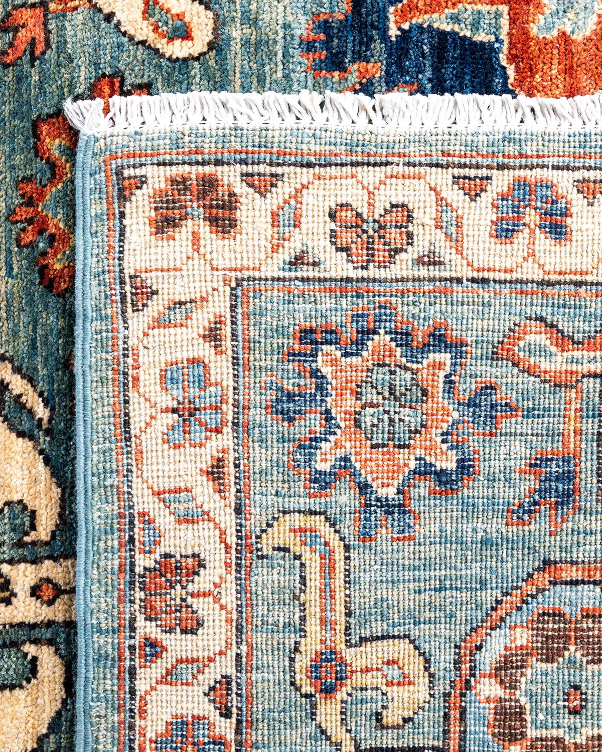 XXIe siècle et contemporain Tapis traditionnel Serapi noué à la main en laine bleu clair en vente