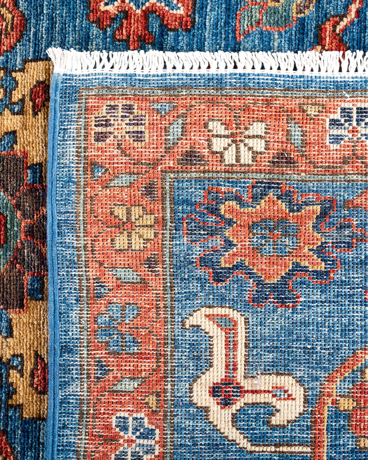 Contemporary Traditional Serapi Hand Knotted Wool Light Blue Area Rug