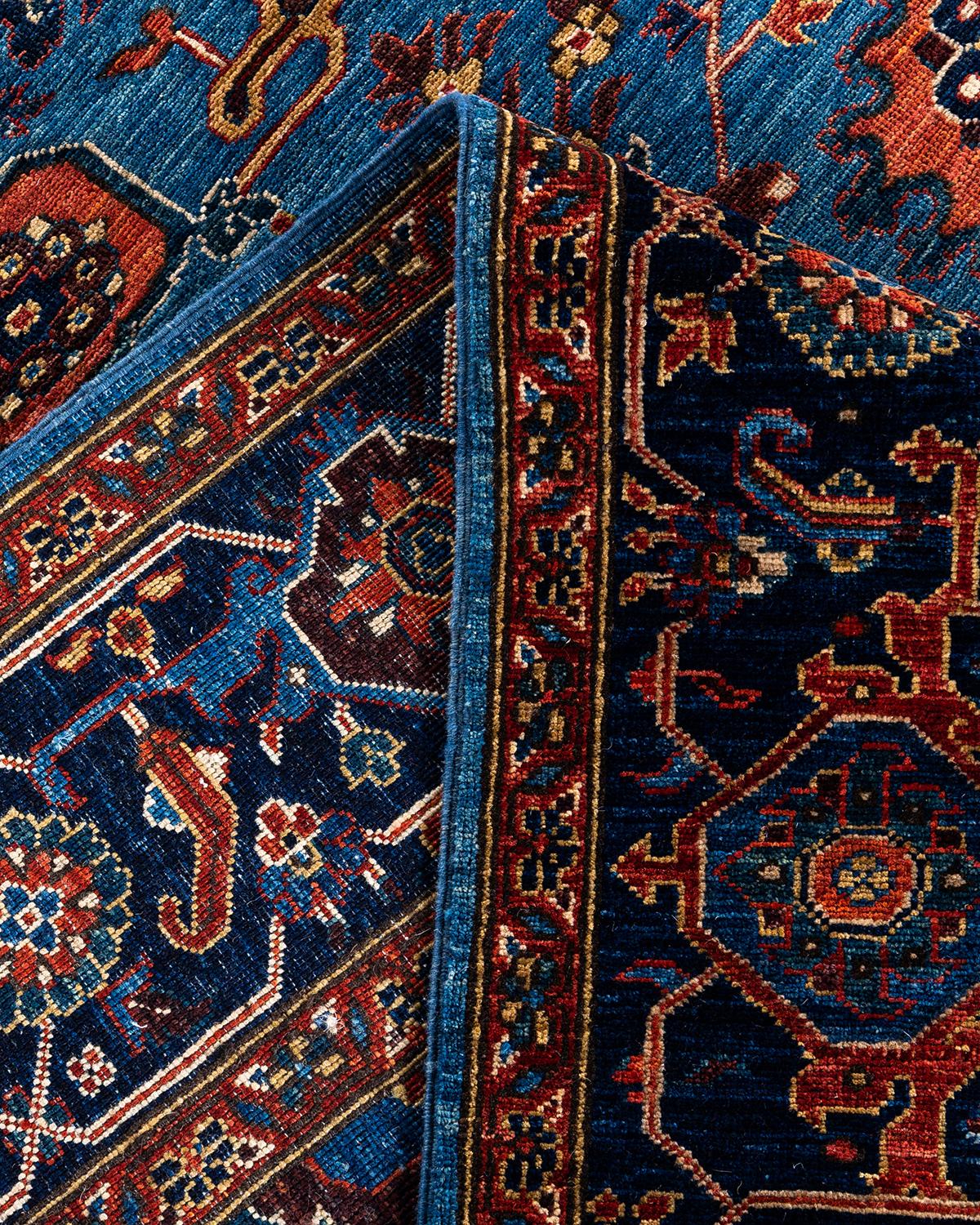  Traditioneller hellblauer Teppich aus handgeknüpfter Wolle Serapi im Angebot 1