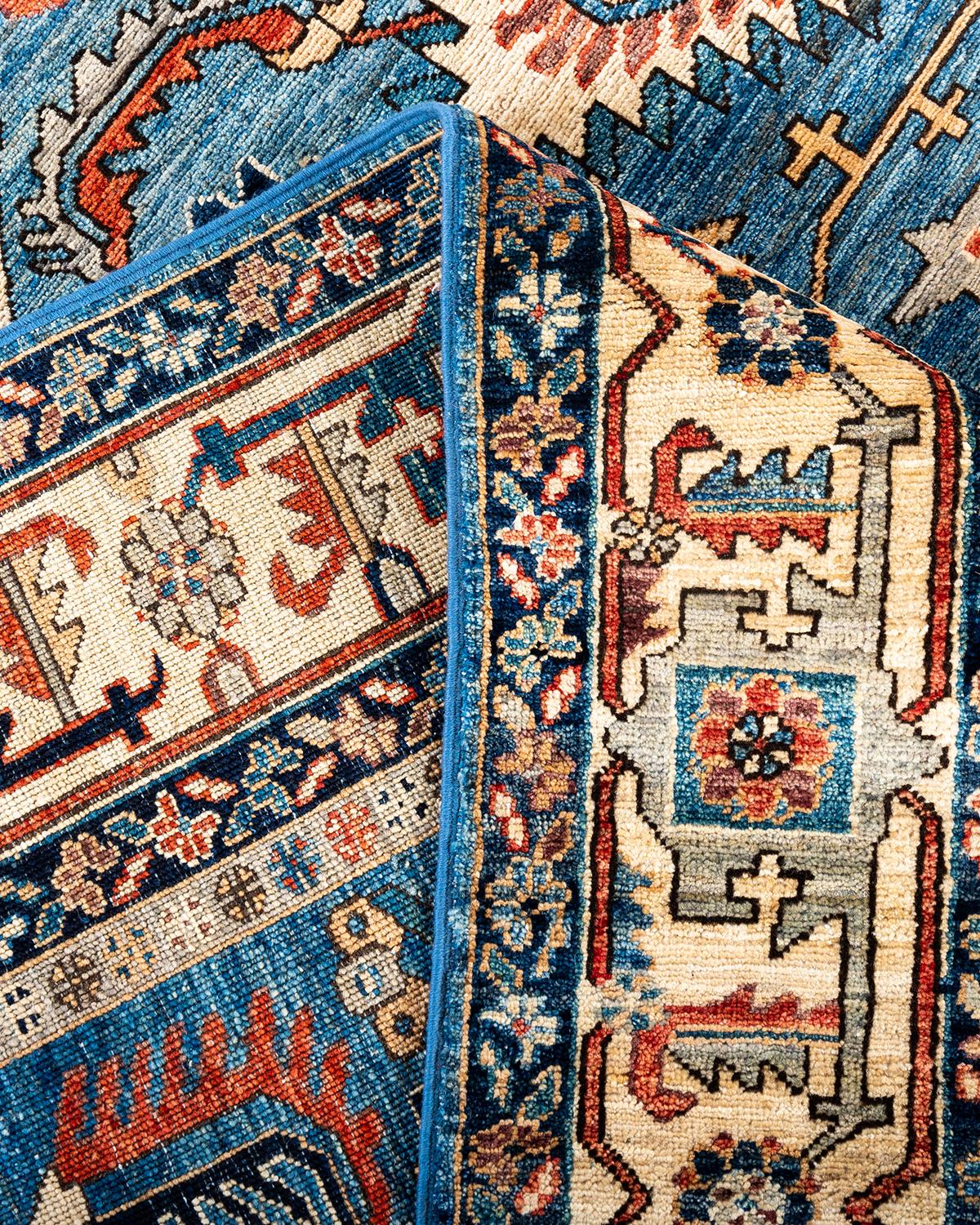 Traditioneller hellblauer Teppich aus handgeknüpfter Wolle Serapi  im Angebot 1