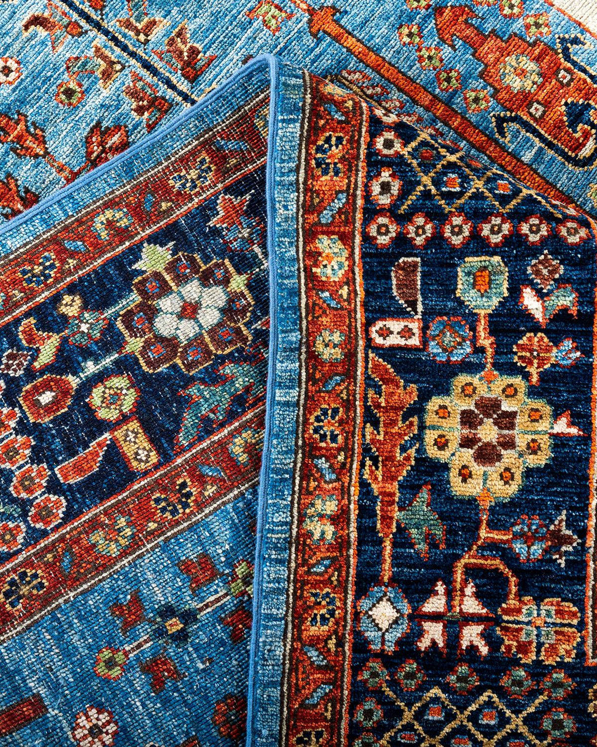 Laine Tapis traditionnel Serapi noué à la main en laine bleu clair en vente