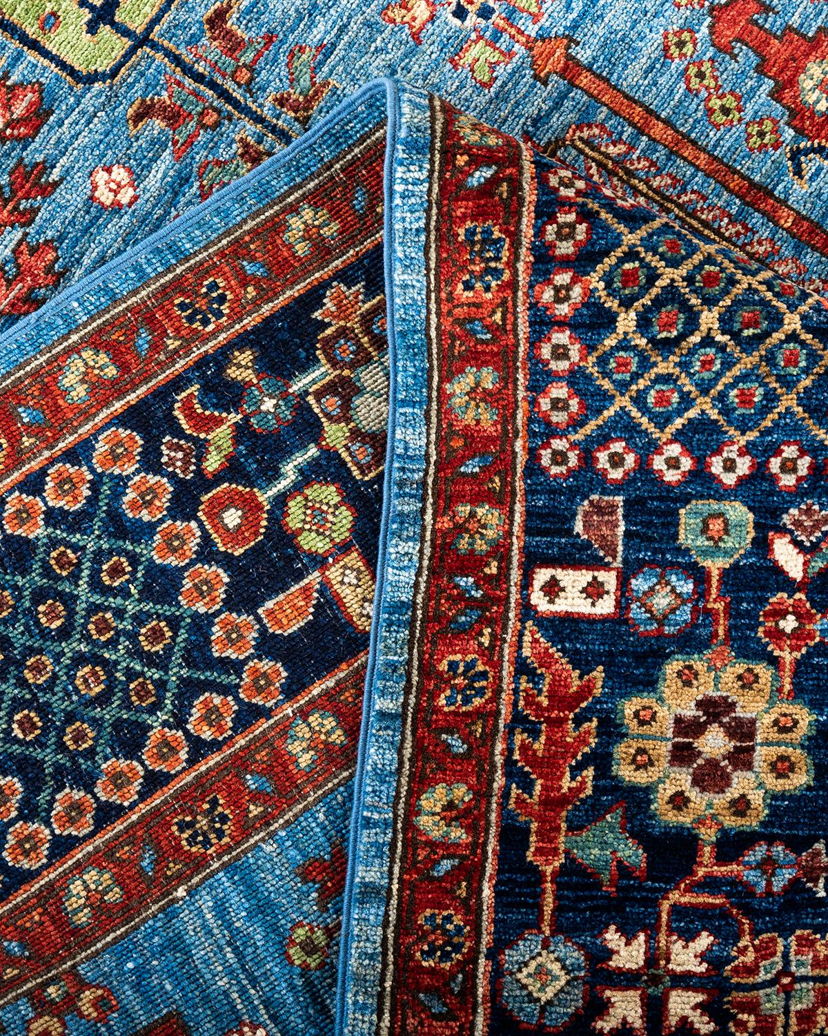 Traditional Serapi Hand Knotted Wool Light Blue Area Rug For Sale 1