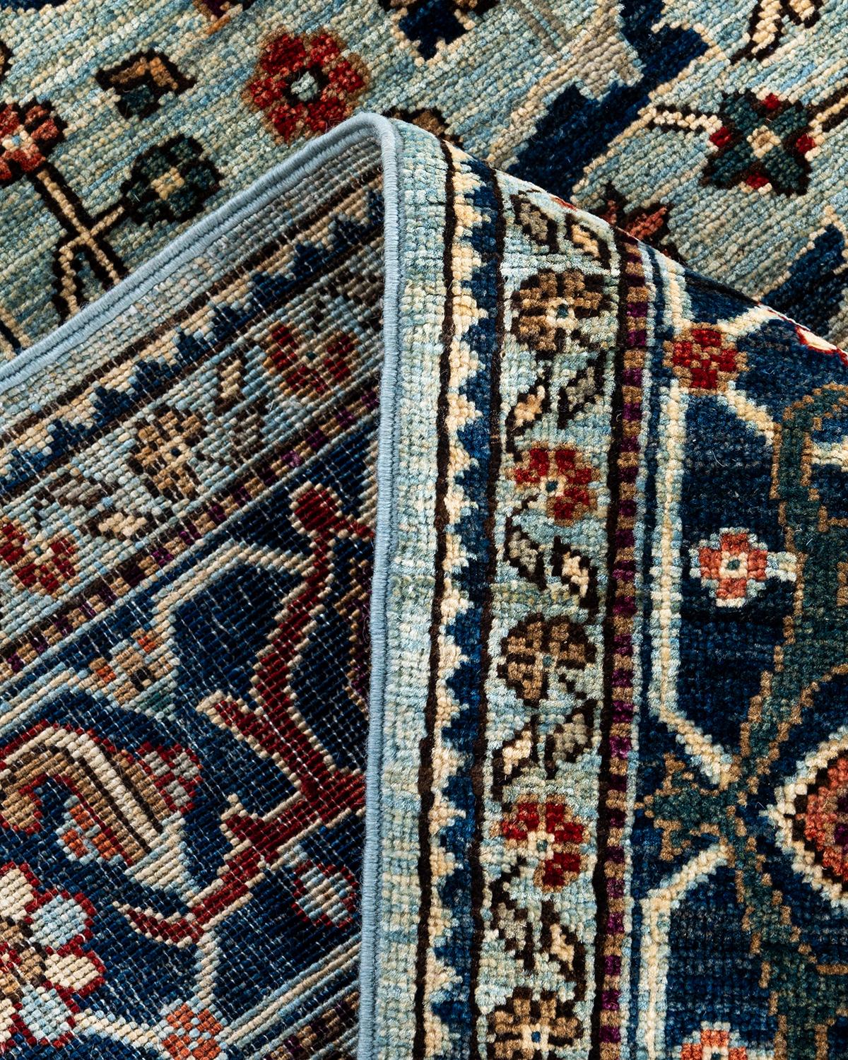 Laine Tapis traditionnel Serapi noué à la main en laine bleu clair en vente