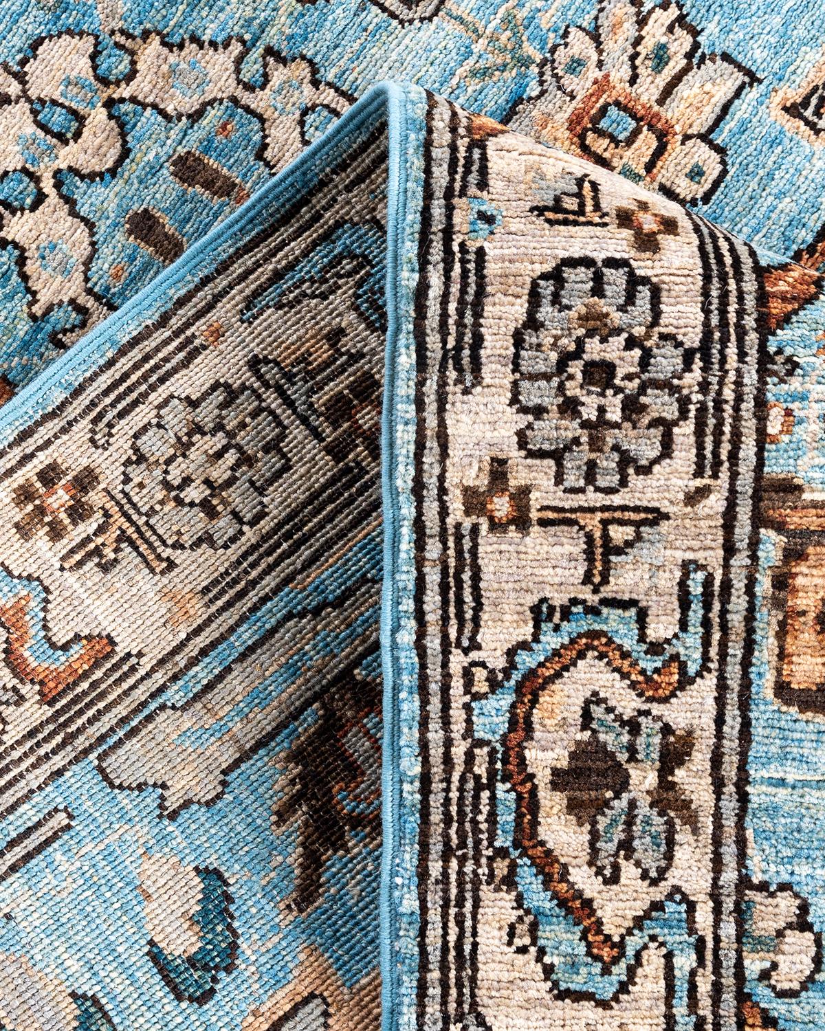 Traditional Serapi Hand Knotted Wool Light Blue Area Rug For Sale 1