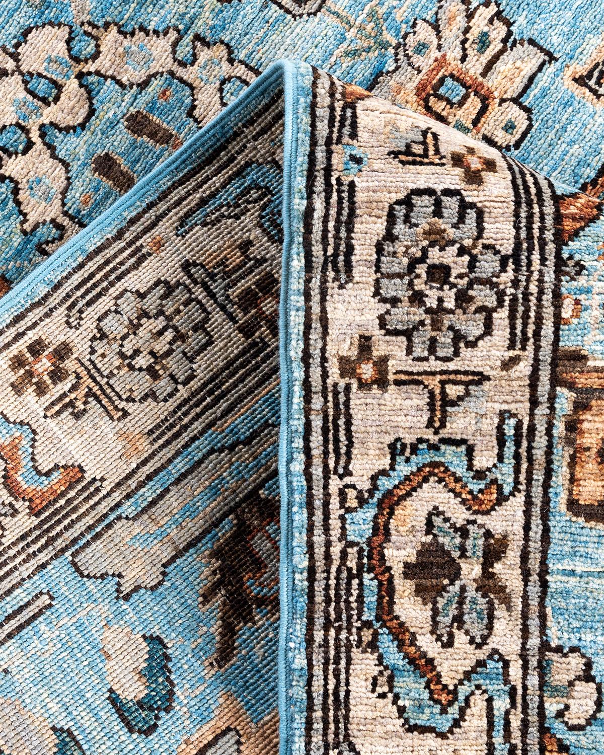 Laine Tapis traditionnel Serapi noué à la main en laine bleu clair