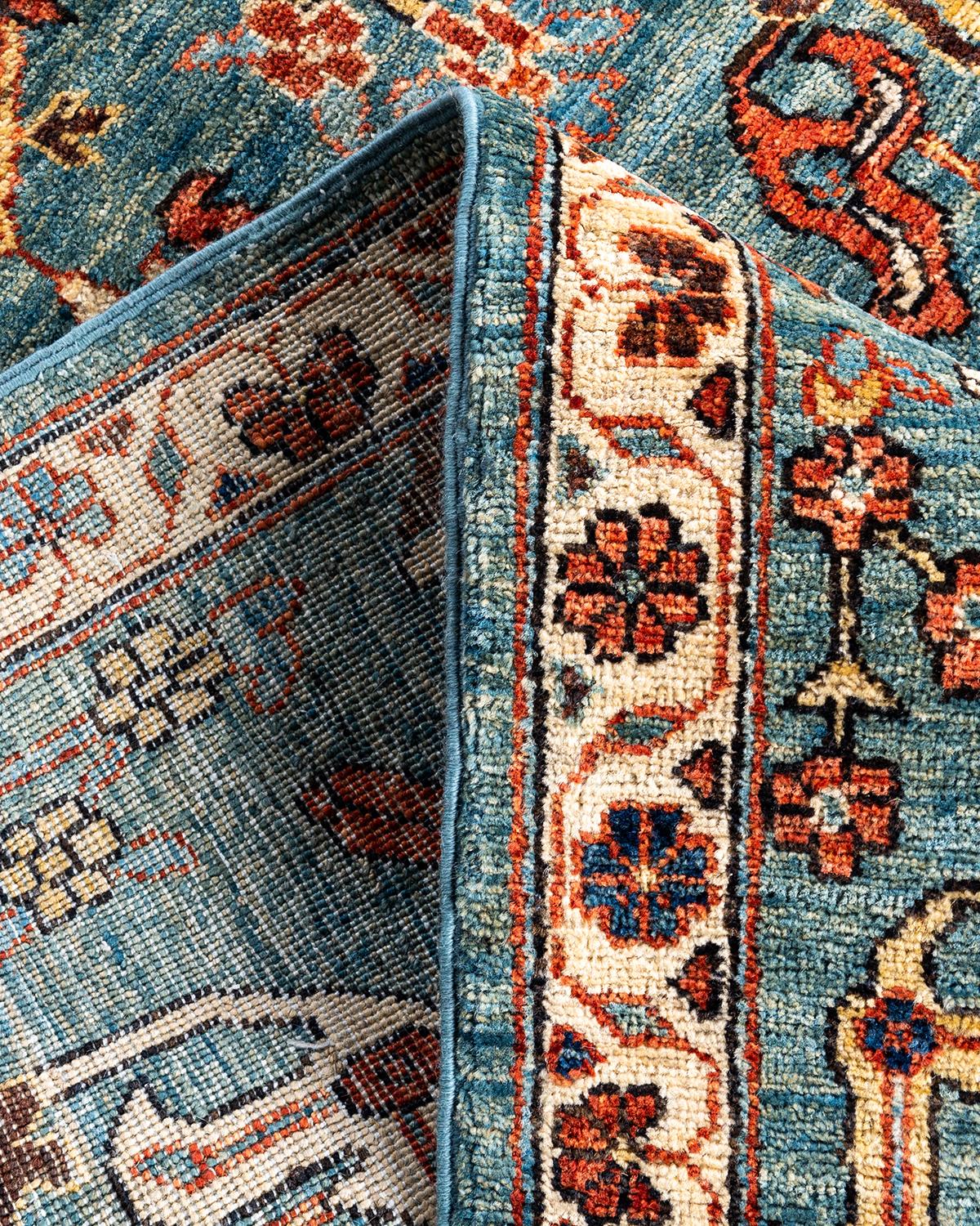 Laine Tapis traditionnel Serapi noué à la main en laine bleu clair en vente