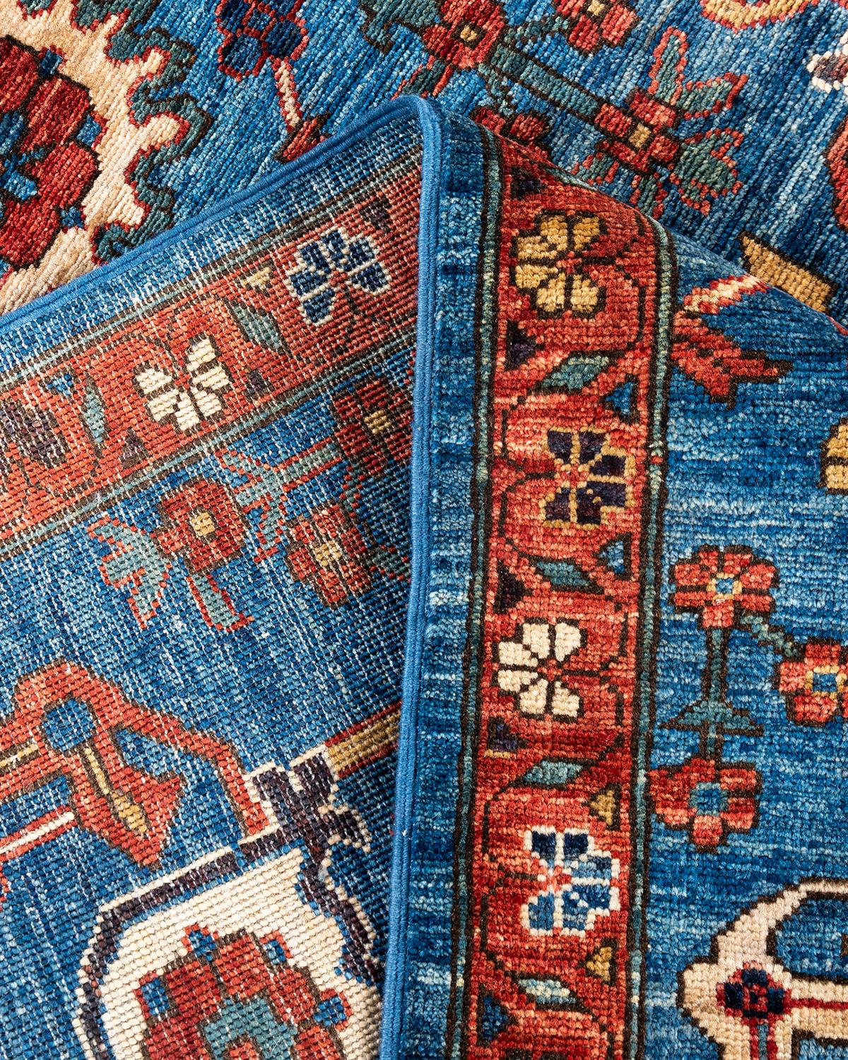 Traditional Serapi Hand Knotted Wool Light Blue Area Rug 1