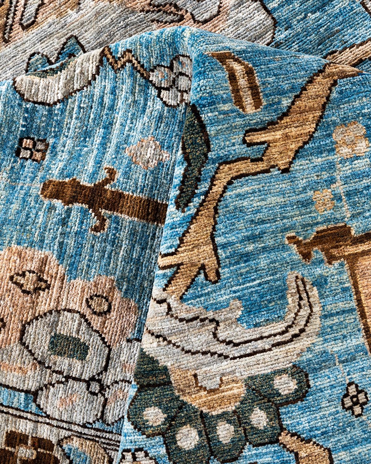 Traditioneller hellblauer Teppich aus handgeknüpfter Wolle Serapi 2