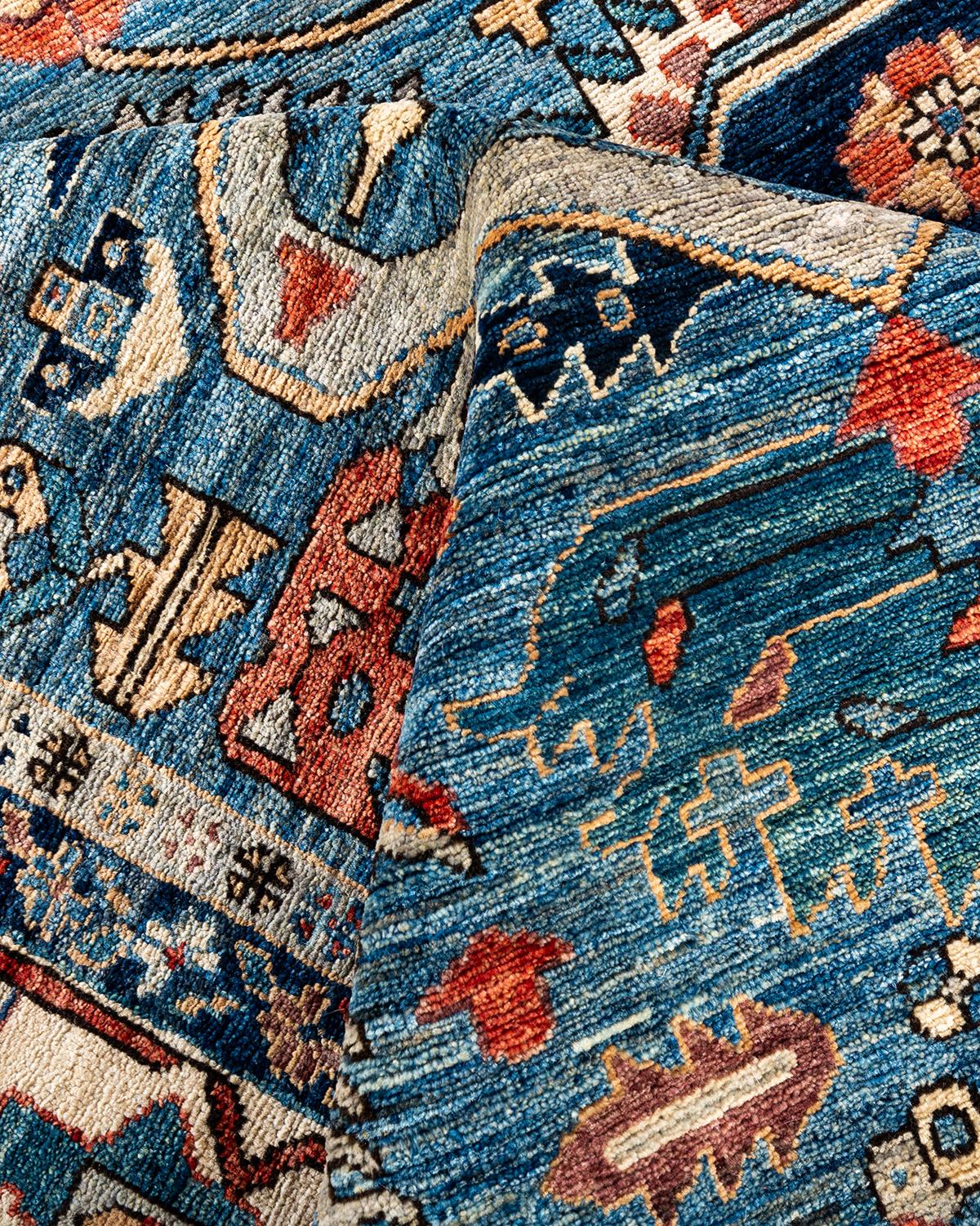 Traditioneller hellblauer Teppich aus handgeknüpfter Wolle Serapi  im Angebot 2