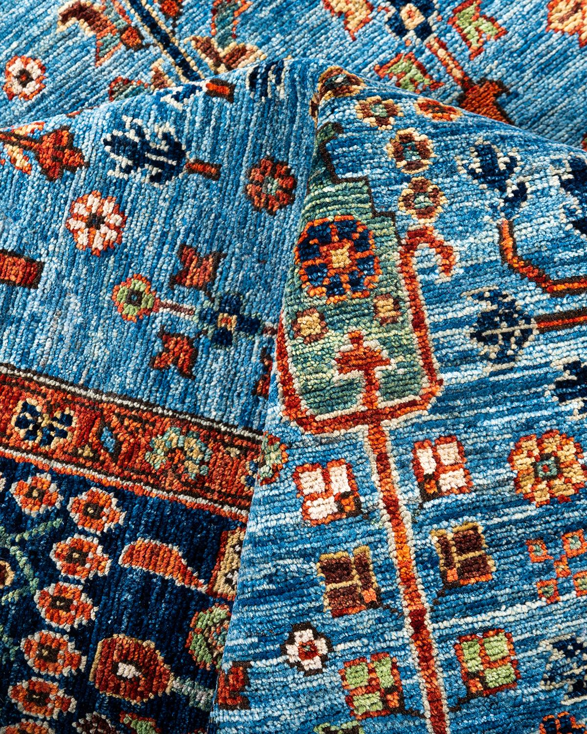 Tapis traditionnel Serapi noué à la main en laine bleu clair en vente 1