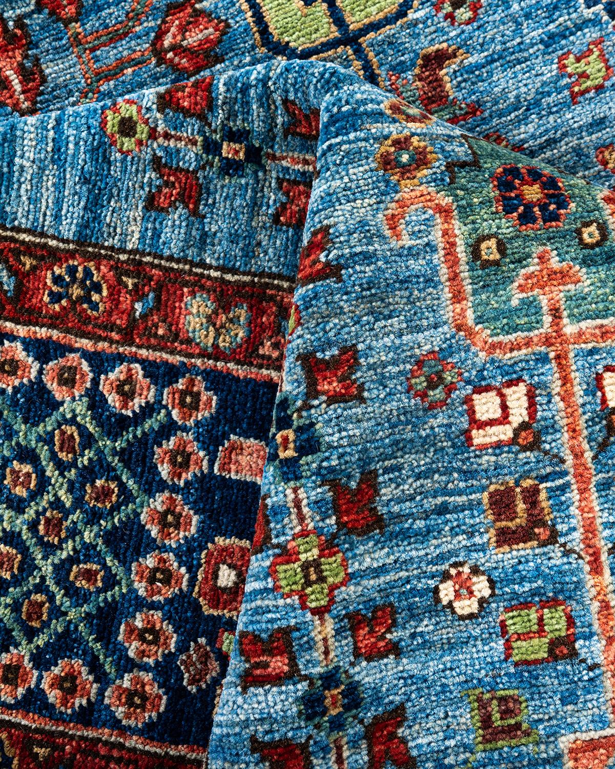 Traditional Serapi Hand Knotted Wool Light Blue Area Rug For Sale 2