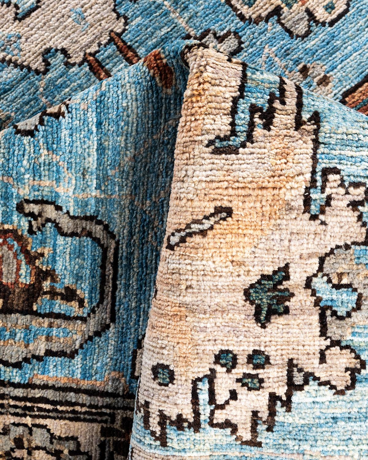 Tapis traditionnel Serapi noué à la main en laine bleu clair 1