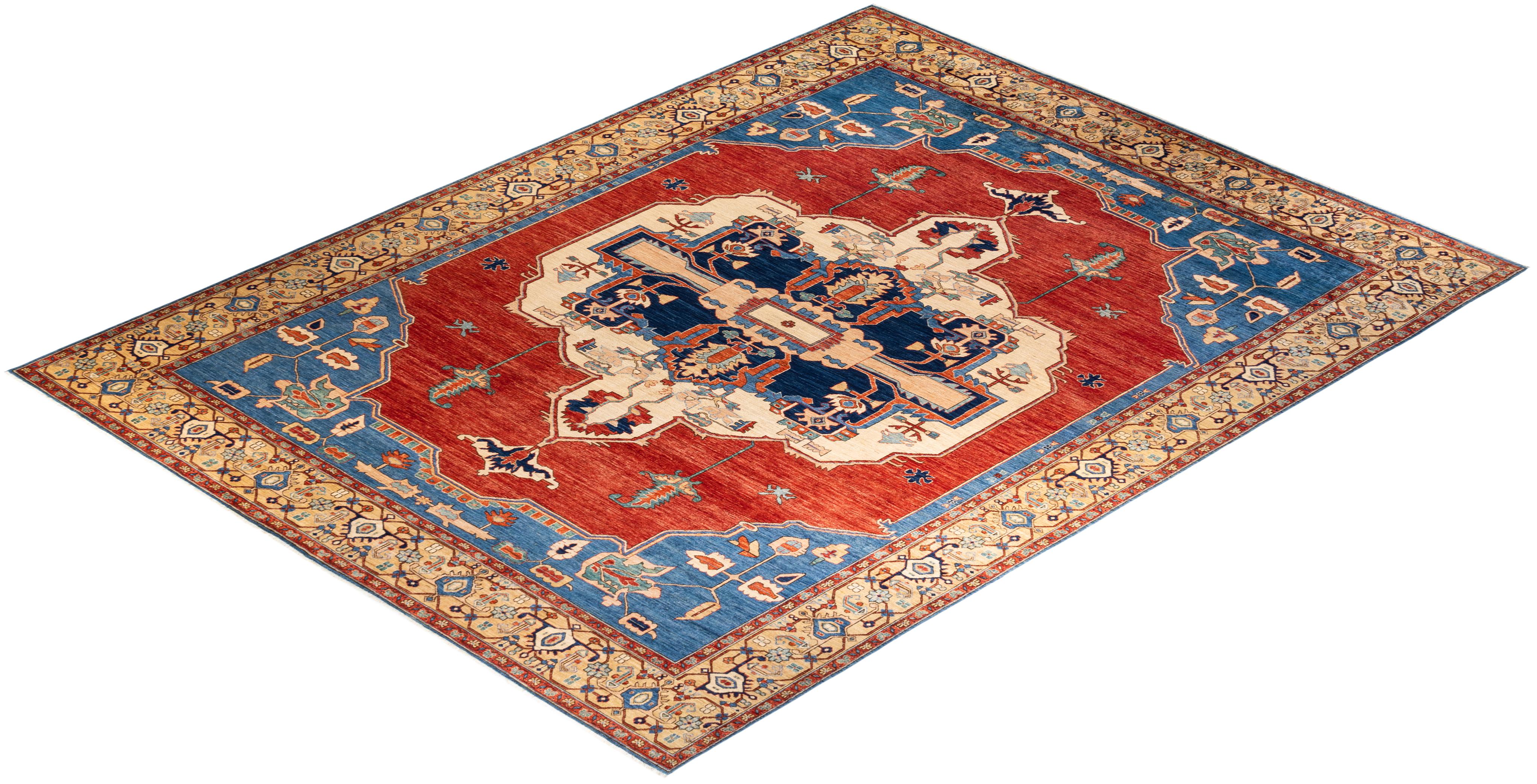 Traditional Serapi Hand Knotted Wool Light Blue Area Rug For Sale 3