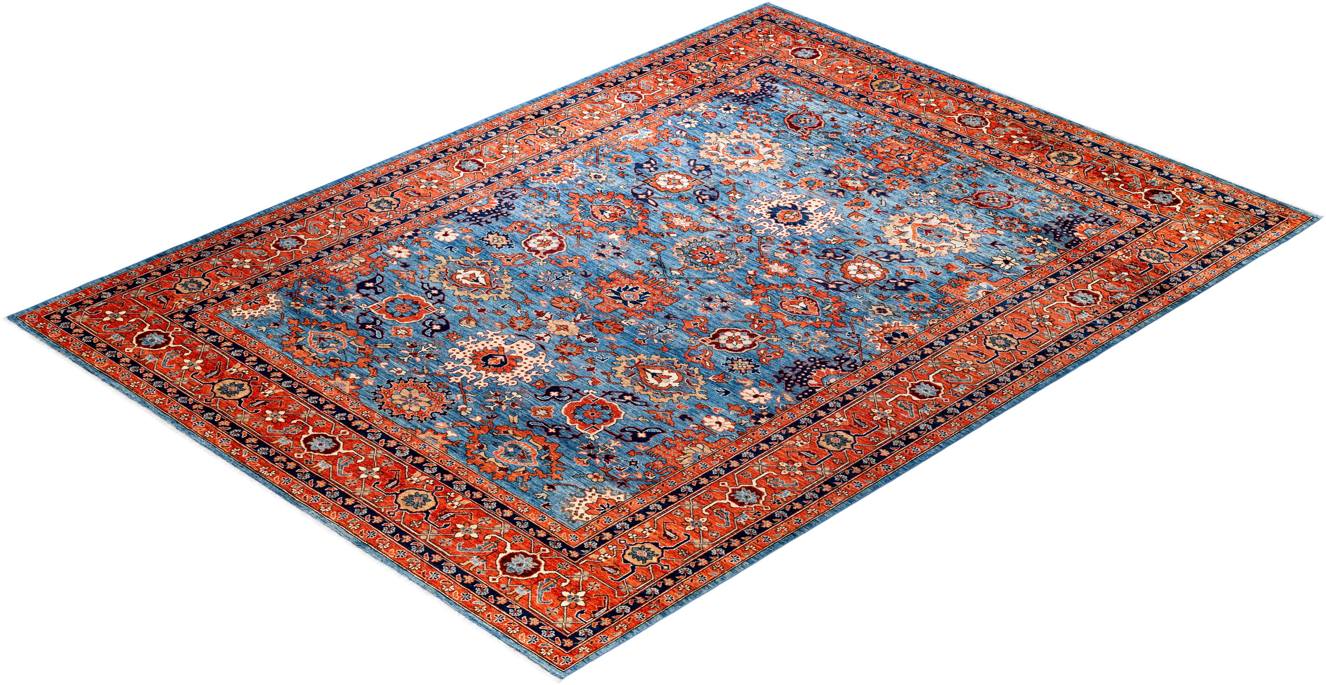  Traditional Serapi Hand Knotted Wool Light Blue Area Rug For Sale 3