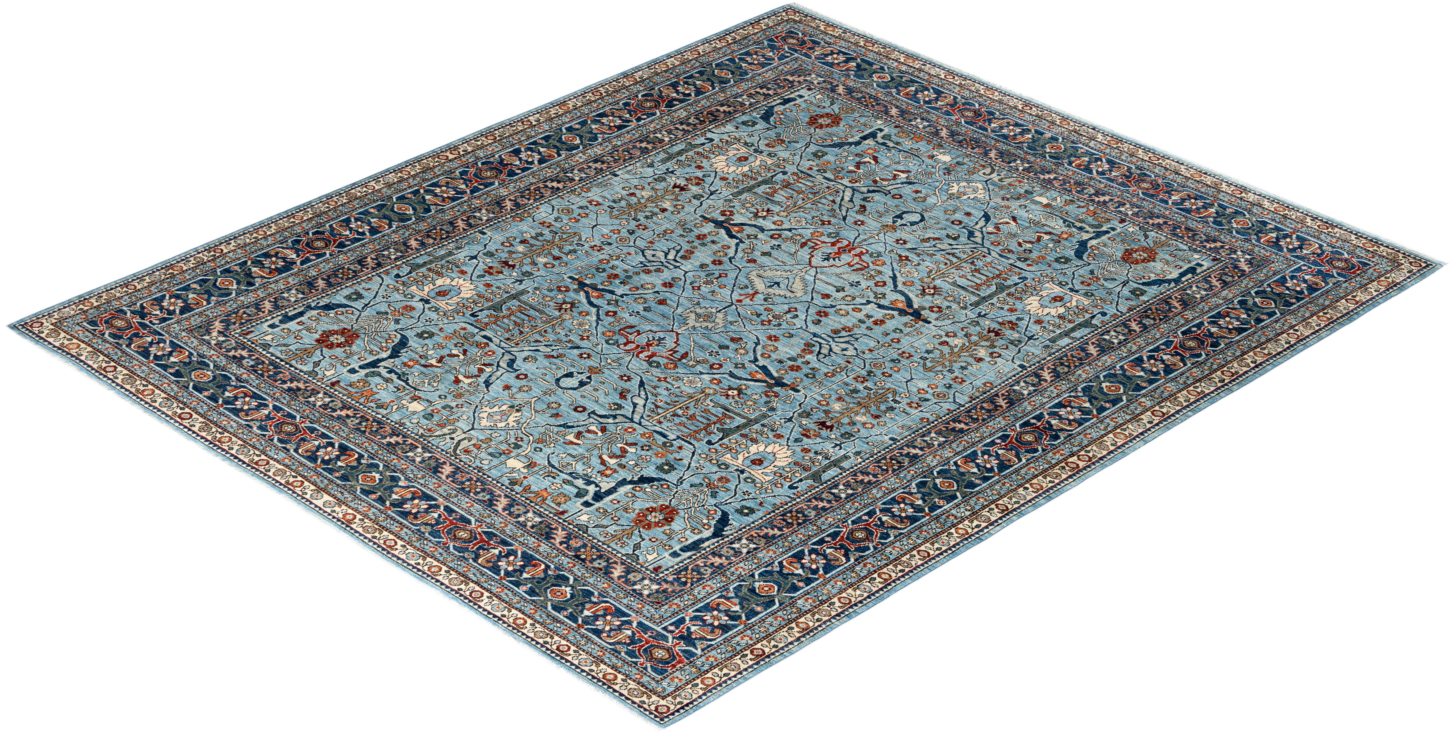 Traditioneller hellblauer Teppich aus handgeknüpfter Wolle Serapi im Angebot 3
