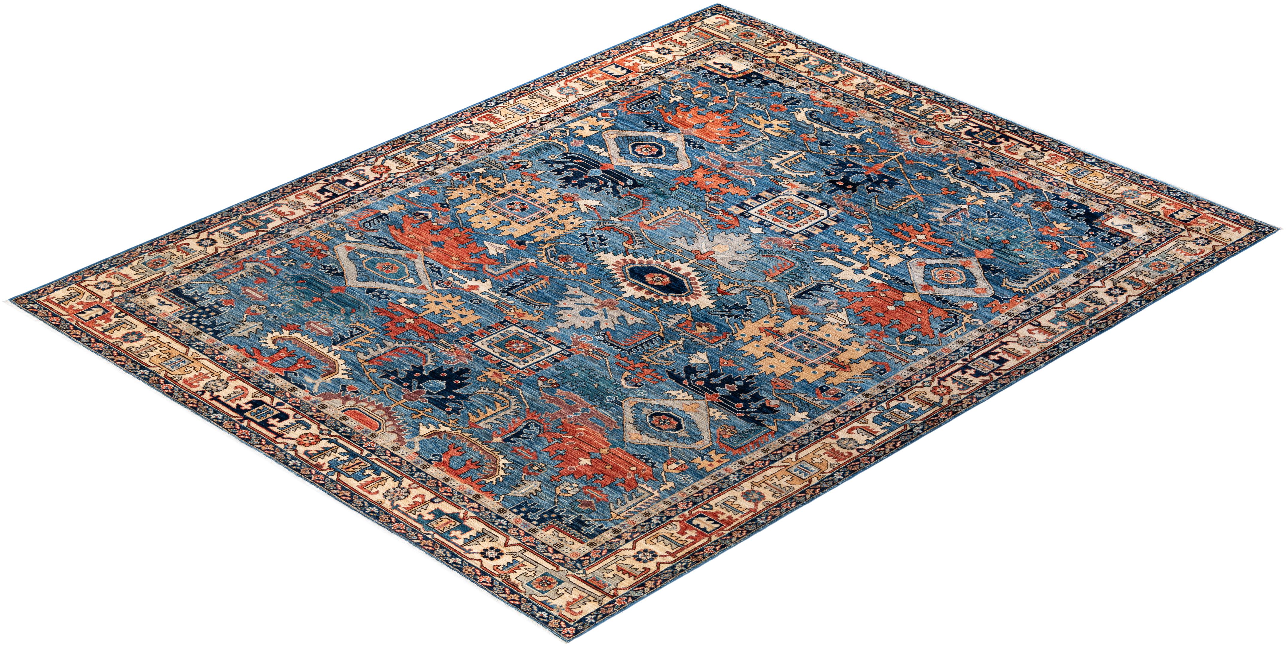 Traditioneller hellblauer Teppich aus handgeknüpfter Wolle Serapi  im Angebot 3