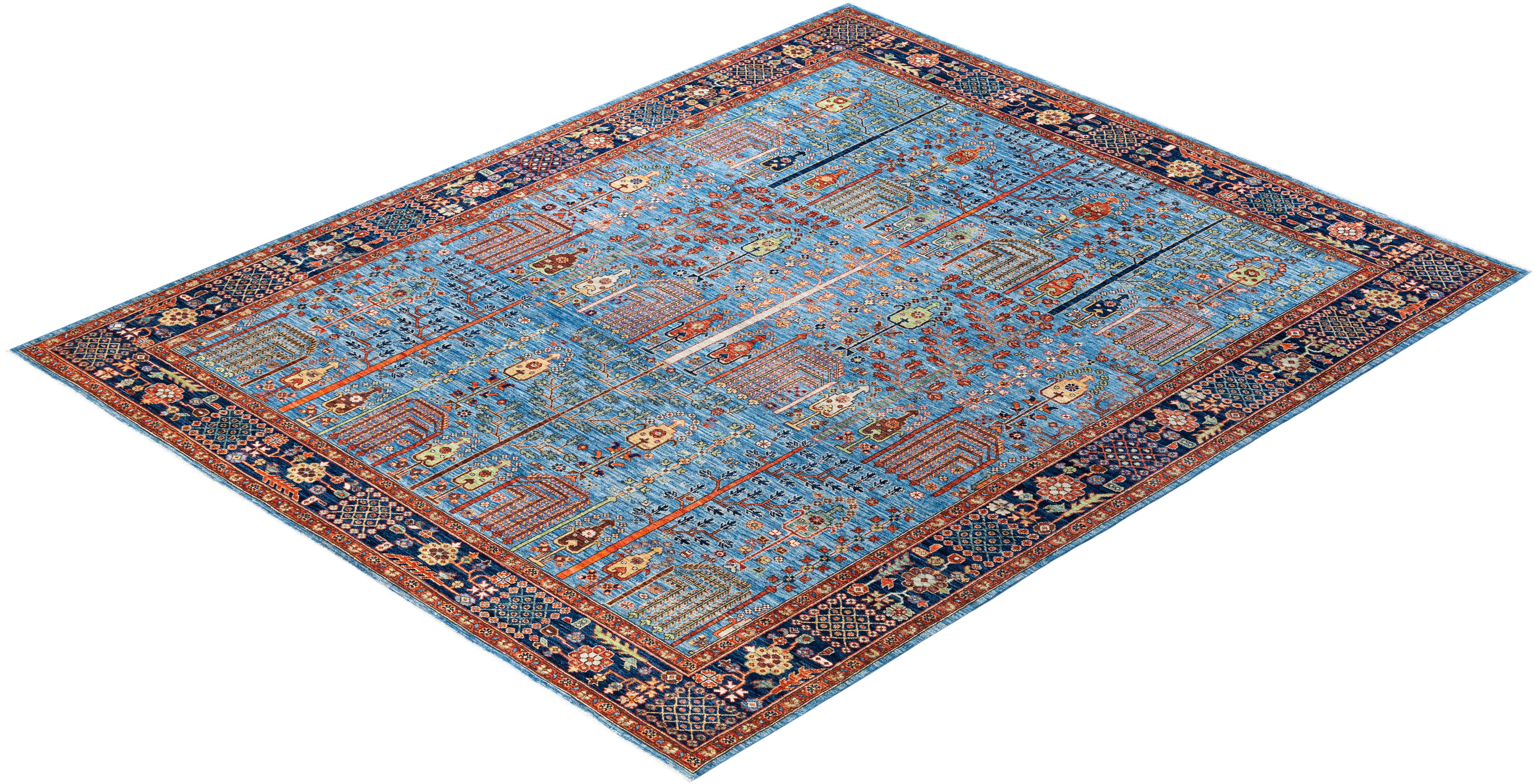 Traditional Serapi Hand Knotted Wool Light Blue Area Rug For Sale 3