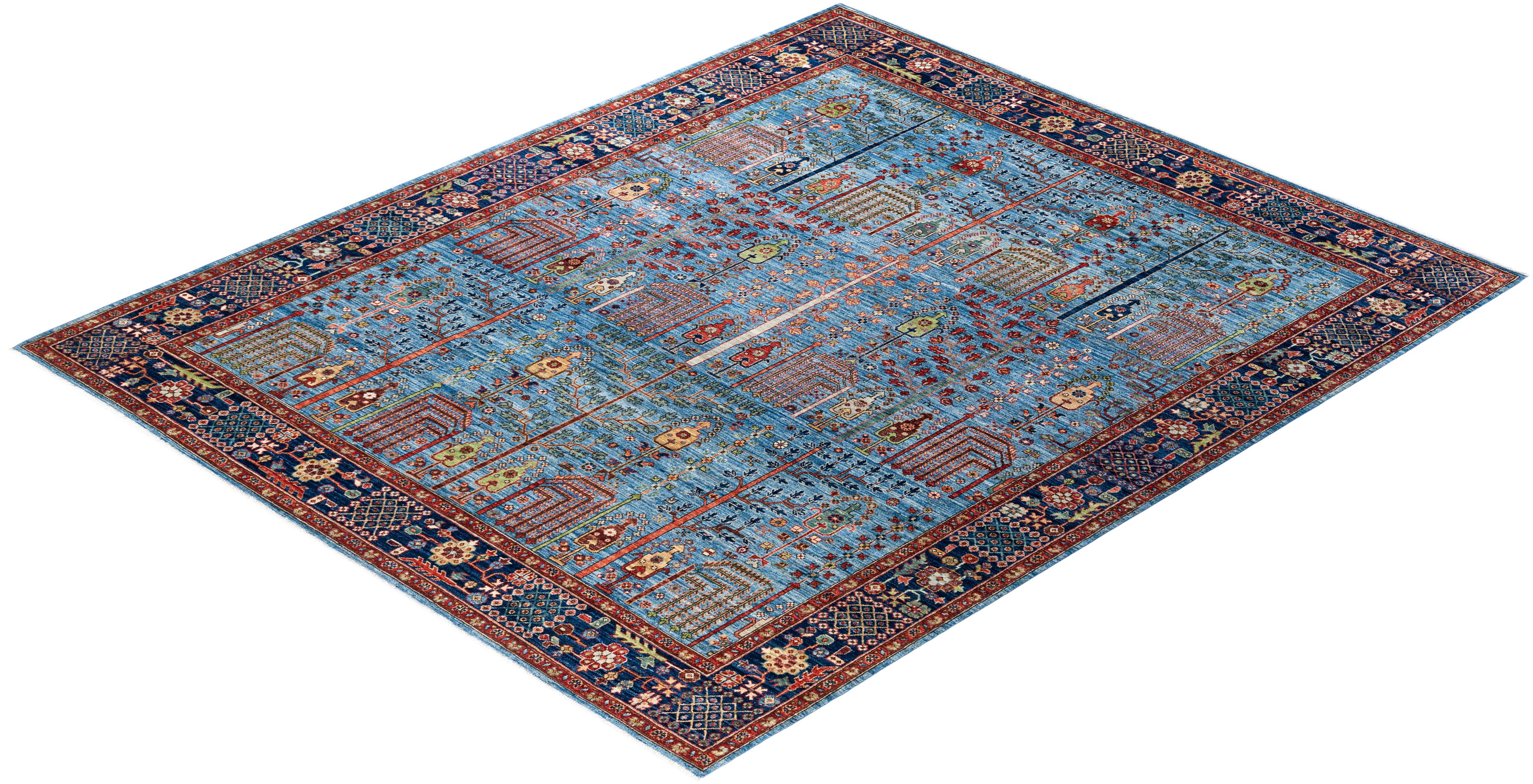 Traditional Serapi Hand Knotted Wool Light Blue Area Rug For Sale 3