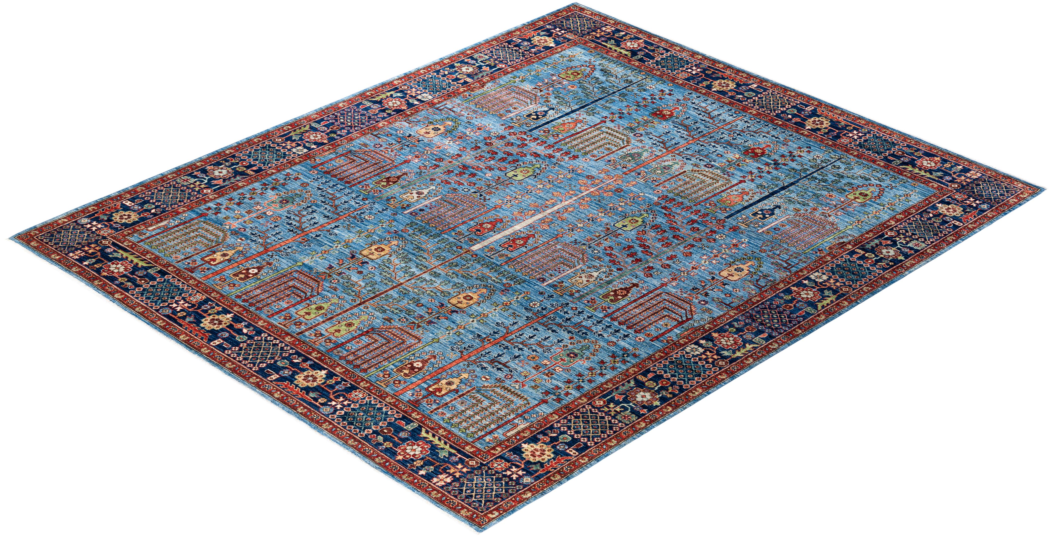  Traditional Serapi Hand Knotted Wool Light Blue Area Rug For Sale 3