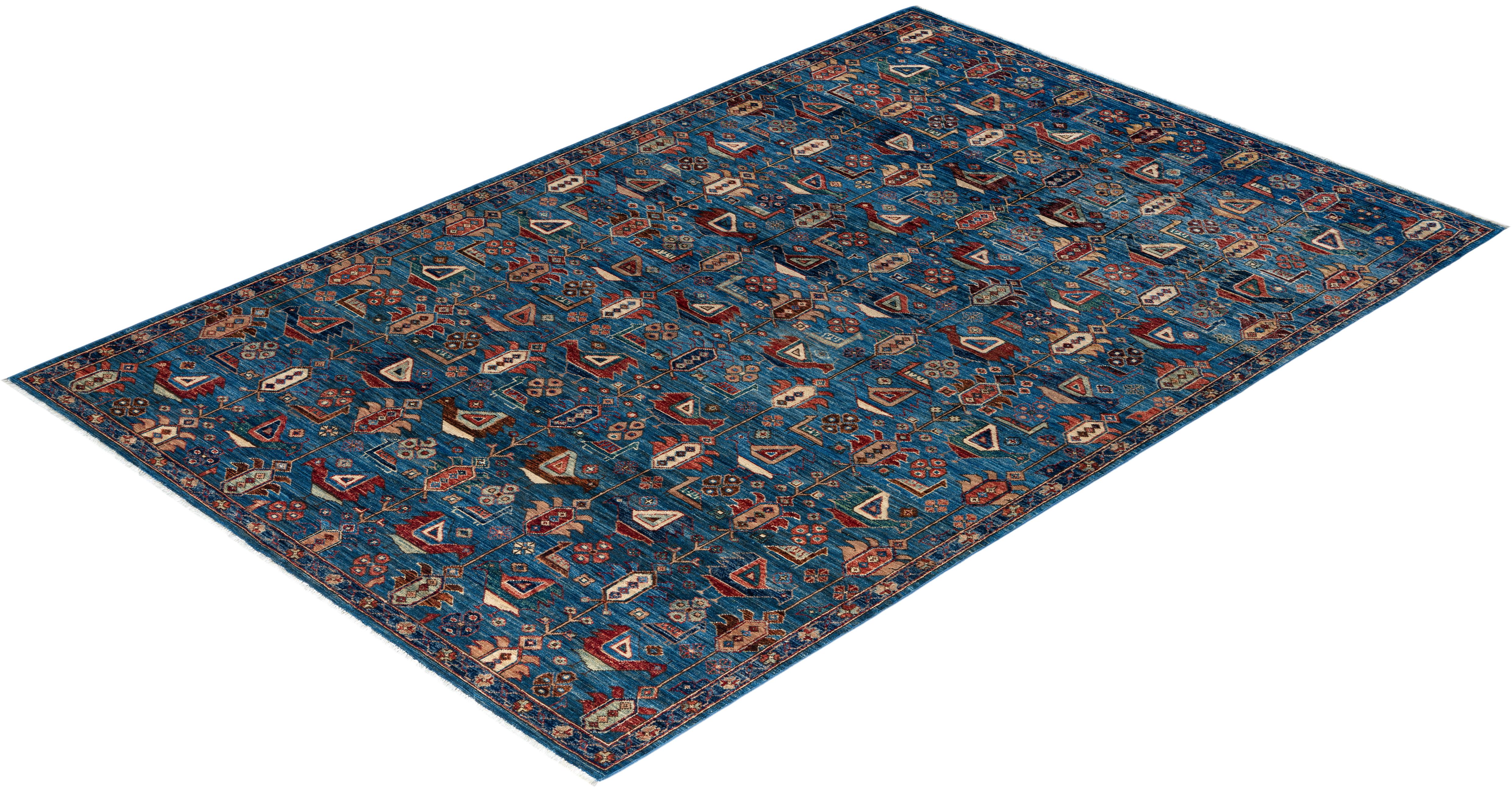 Tapis traditionnel Serapi noué à la main en laine bleu clair en vente 2