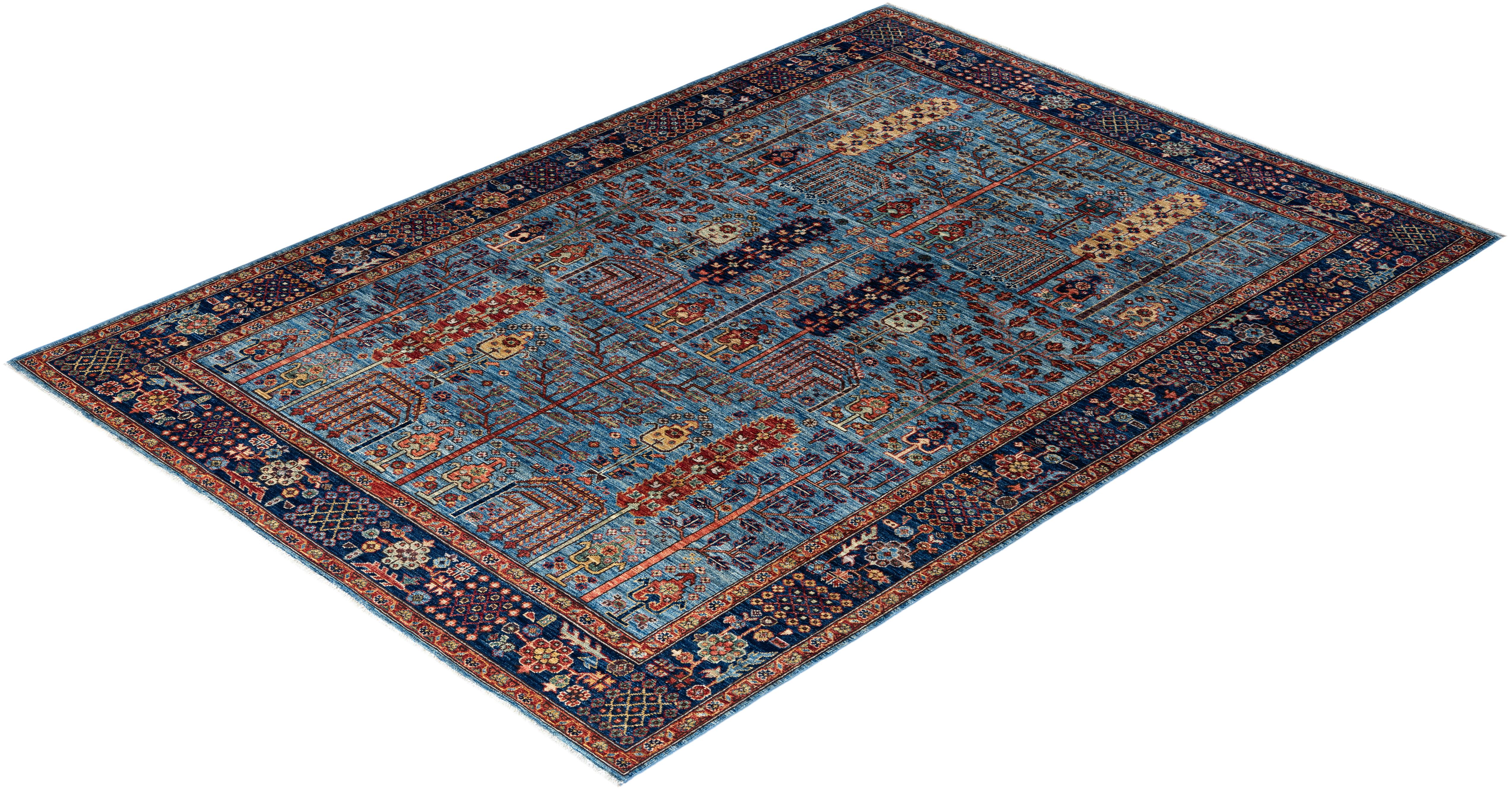 Tapis traditionnel Serapi noué à la main en laine bleu clair en vente 2