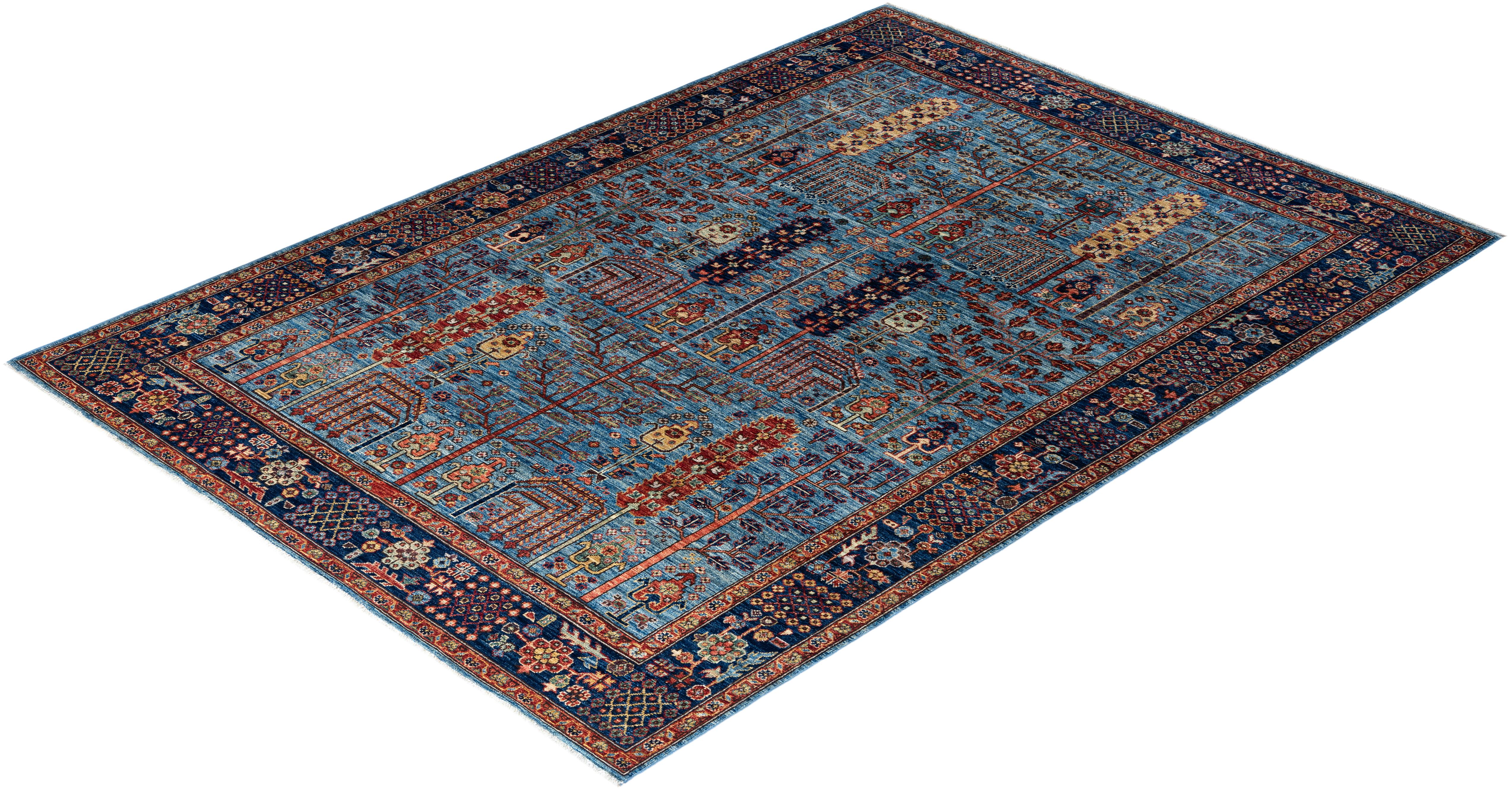  Traditional Serapi Hand Knotted Wool Light Blue Area Rug For Sale 3