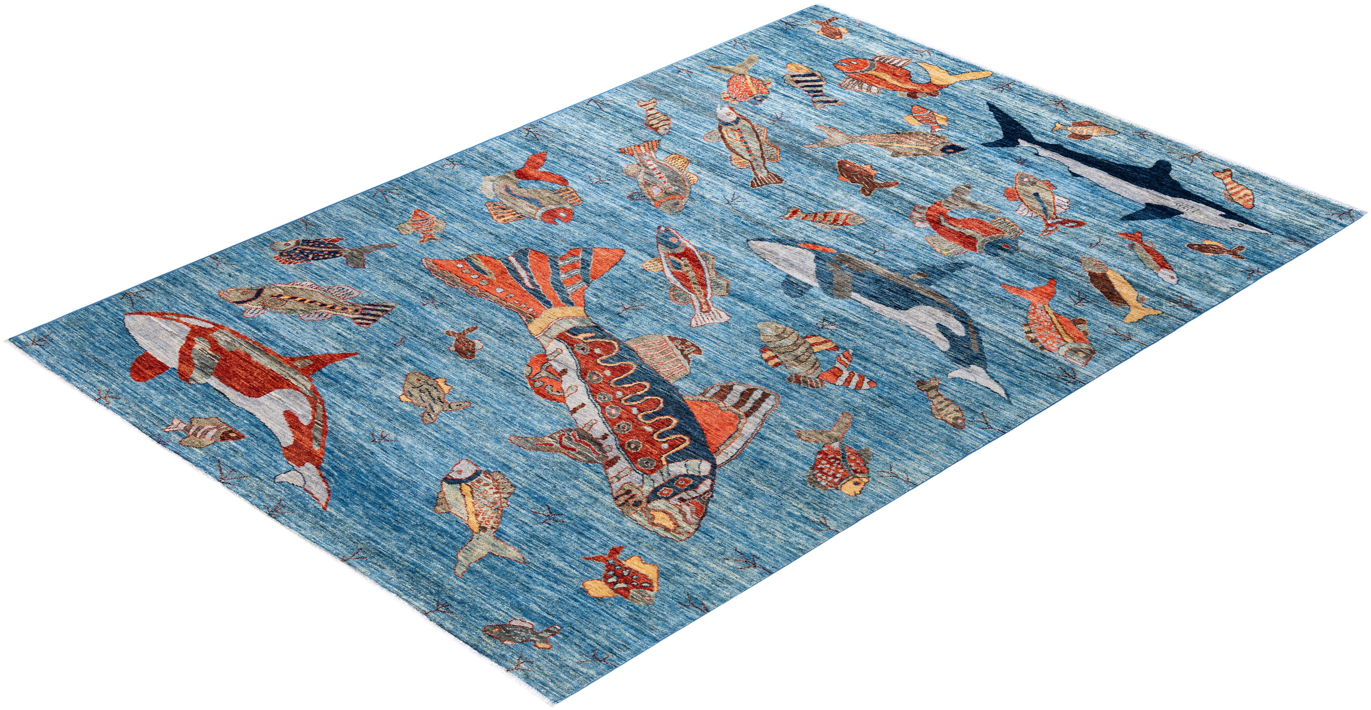 Traditional Serapi Hand Knotted Wool Light Blue Area Rug 3