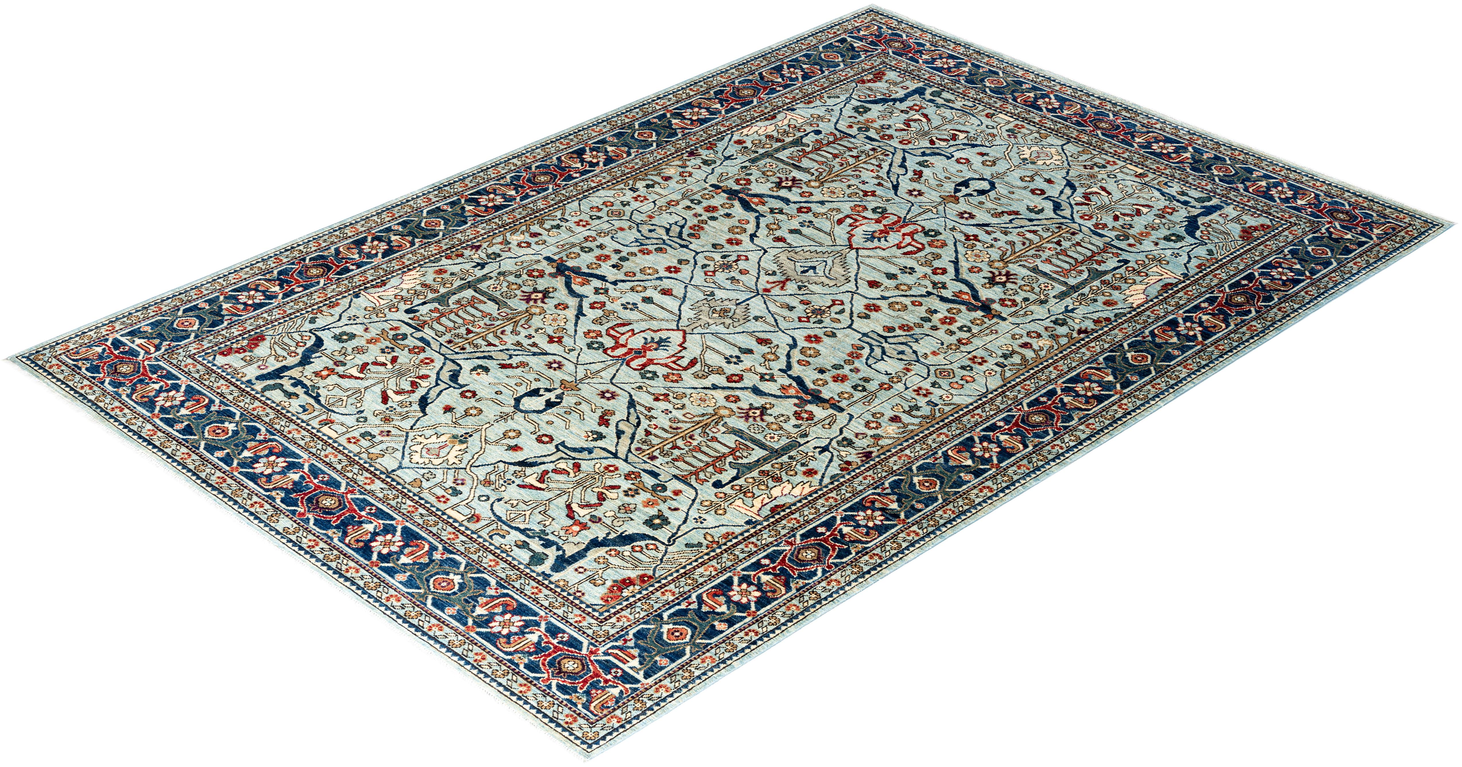 Tapis traditionnel Serapi noué à la main en laine bleu clair en vente 2