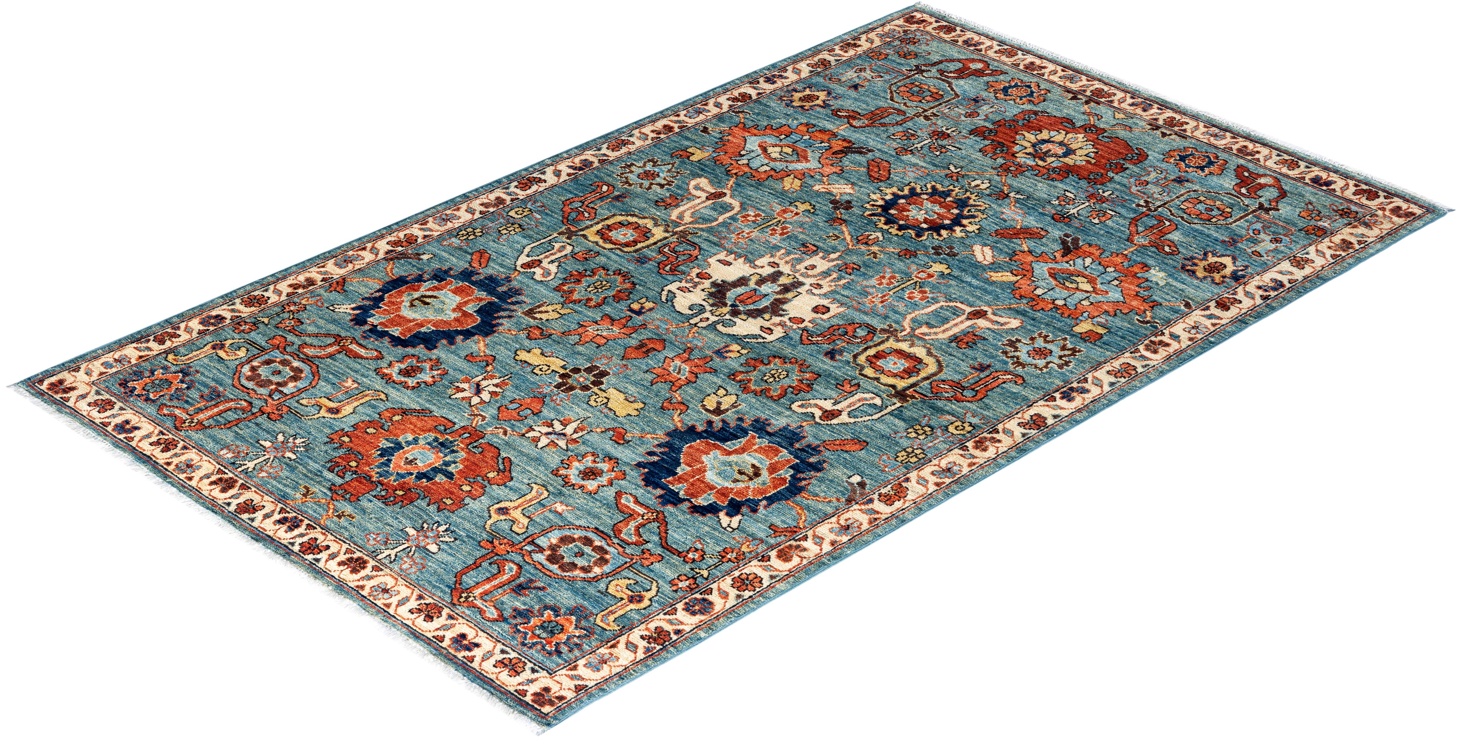 Traditional Serapi Hand Knotted Wool Light Blue Area Rug For Sale 3