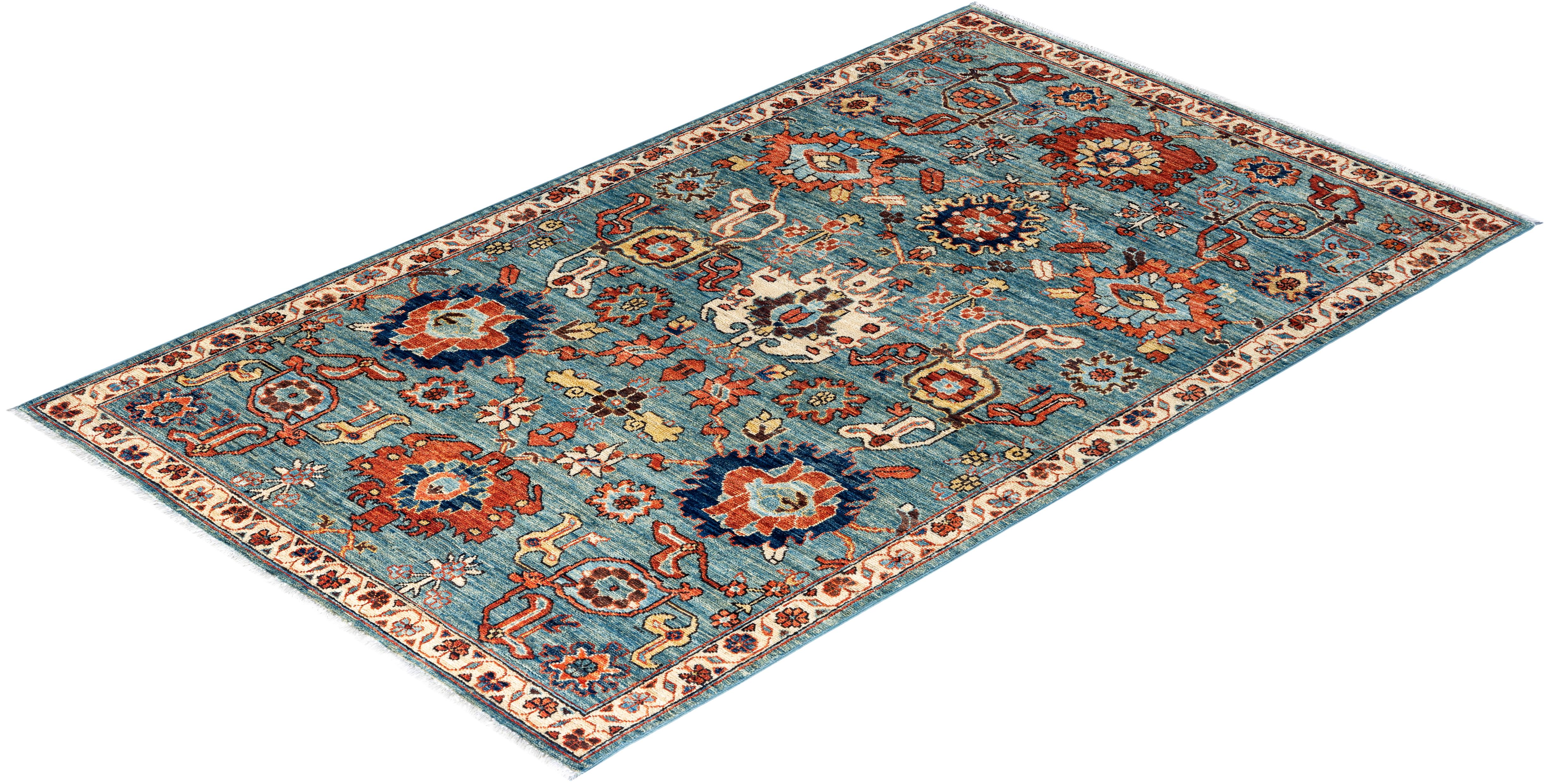 Tapis traditionnel Serapi noué à la main en laine bleu clair en vente 2