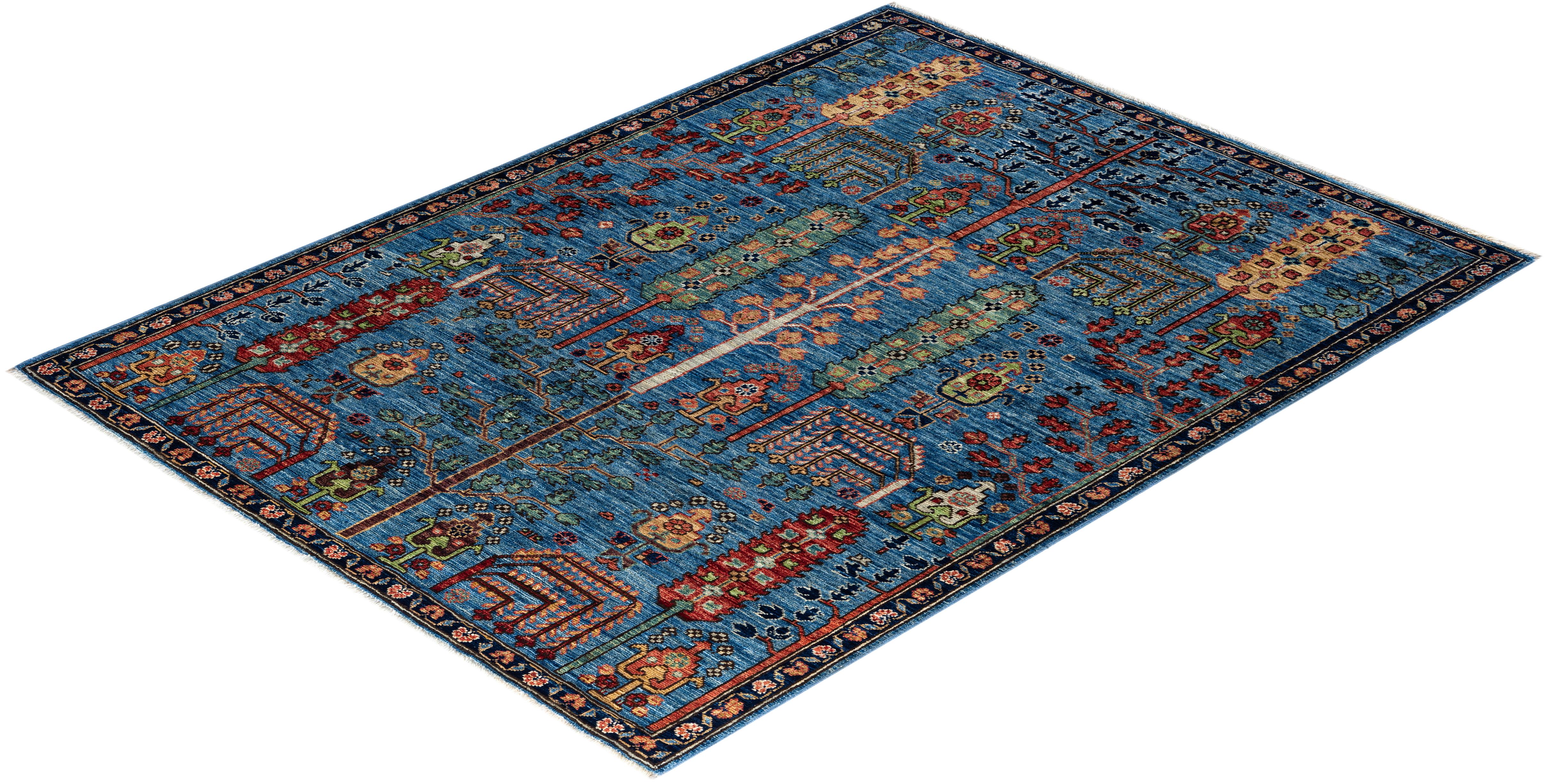 Traditional Serapi Hand Knotted Wool Light Blue Area Rug  For Sale 3