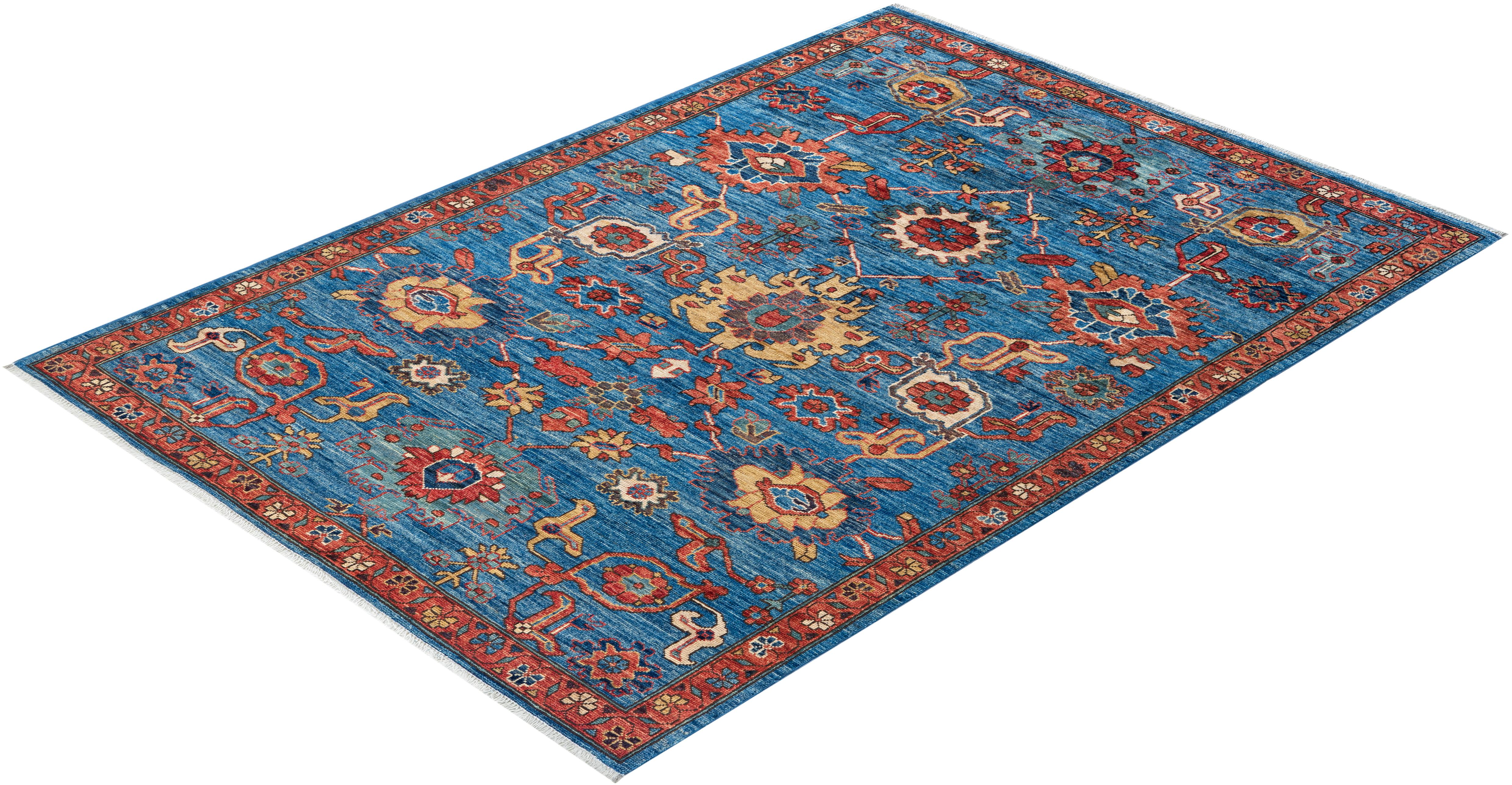 Traditional Serapi Hand Knotted Wool Light Blue Area Rug  For Sale 3