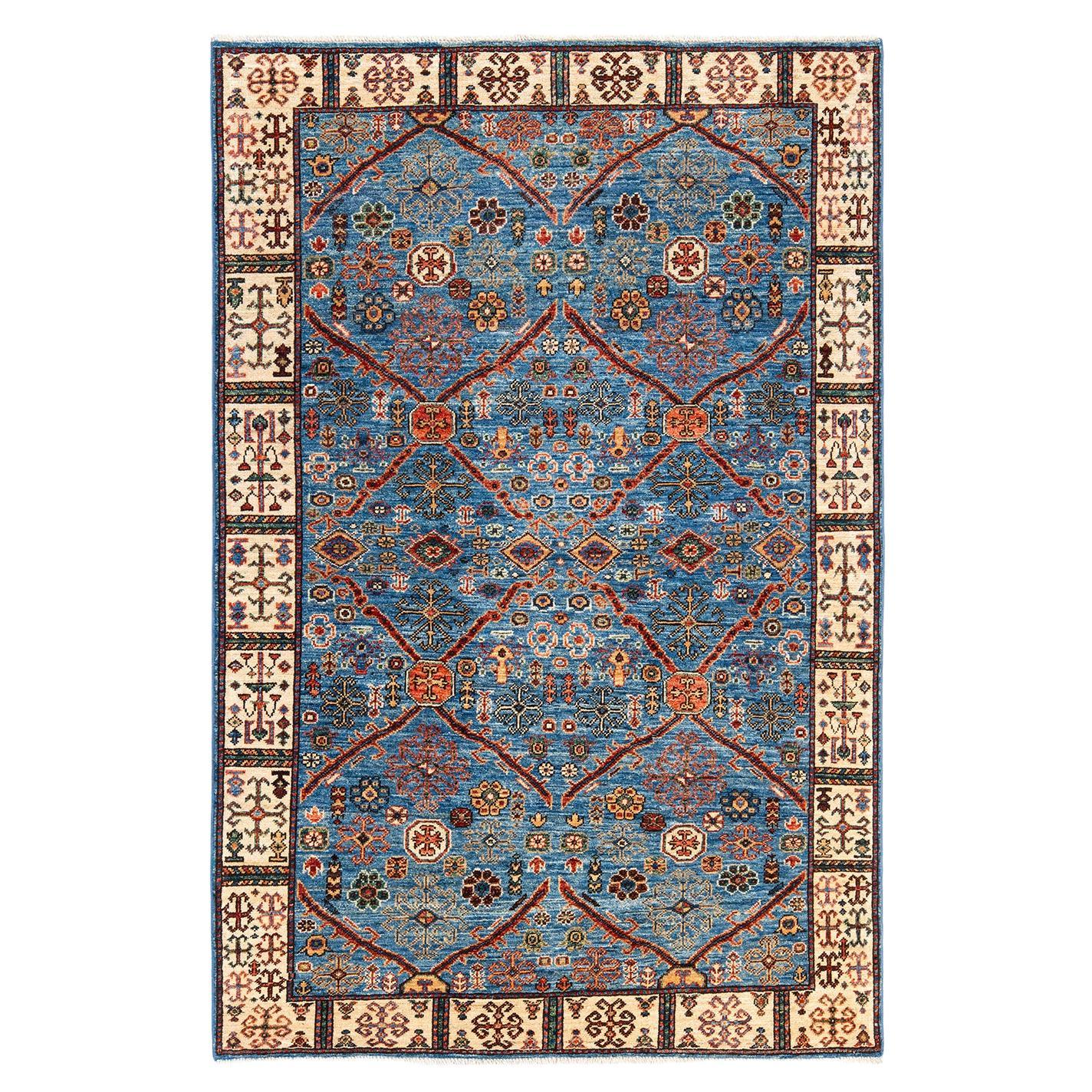 Traditioneller hellblauer Teppich aus handgeknüpfter Wolle Serapi 