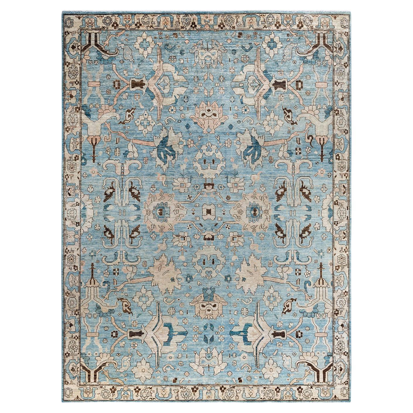 Traditioneller hellblauer Teppich aus handgeknüpfter Wolle Serapi