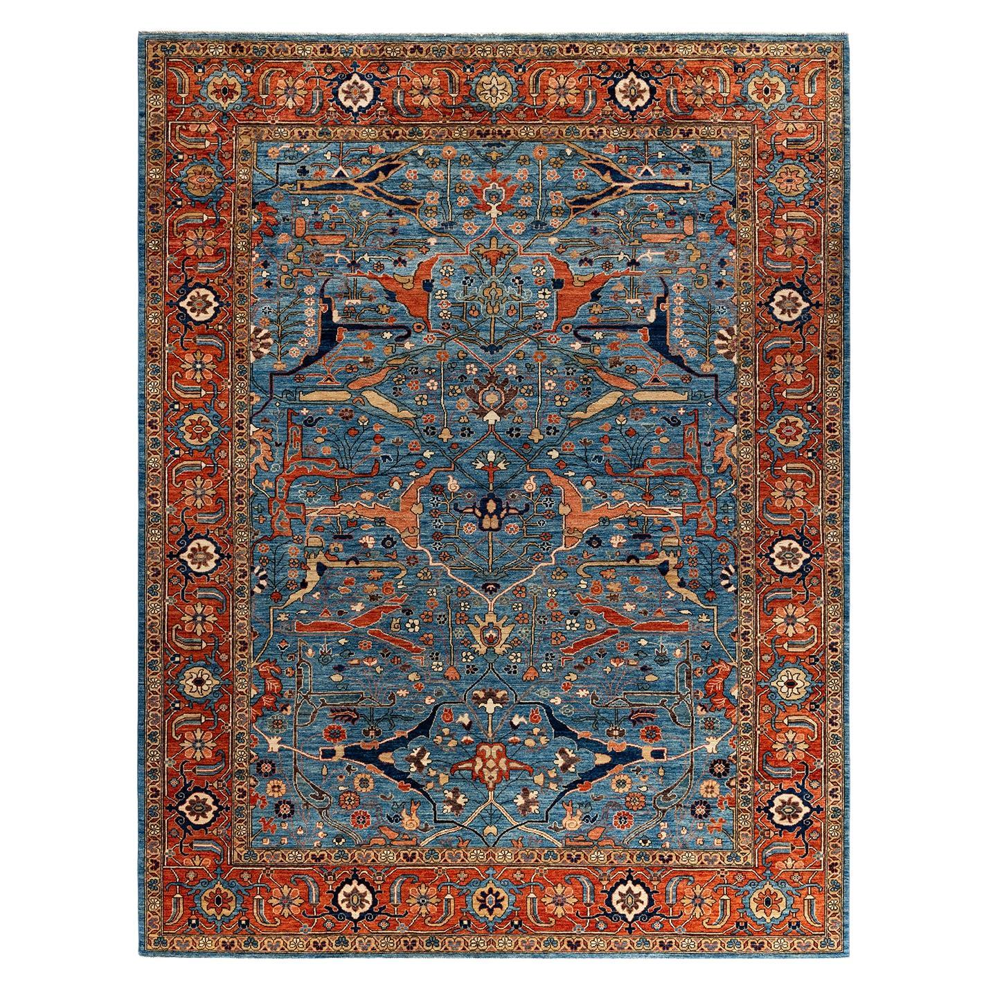 Traditioneller hellblauer Teppich aus handgeknüpfter Wolle Serapi im Angebot
