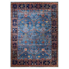 Traditional Serapi Hand Knotted Wool Light Blue Area Rug