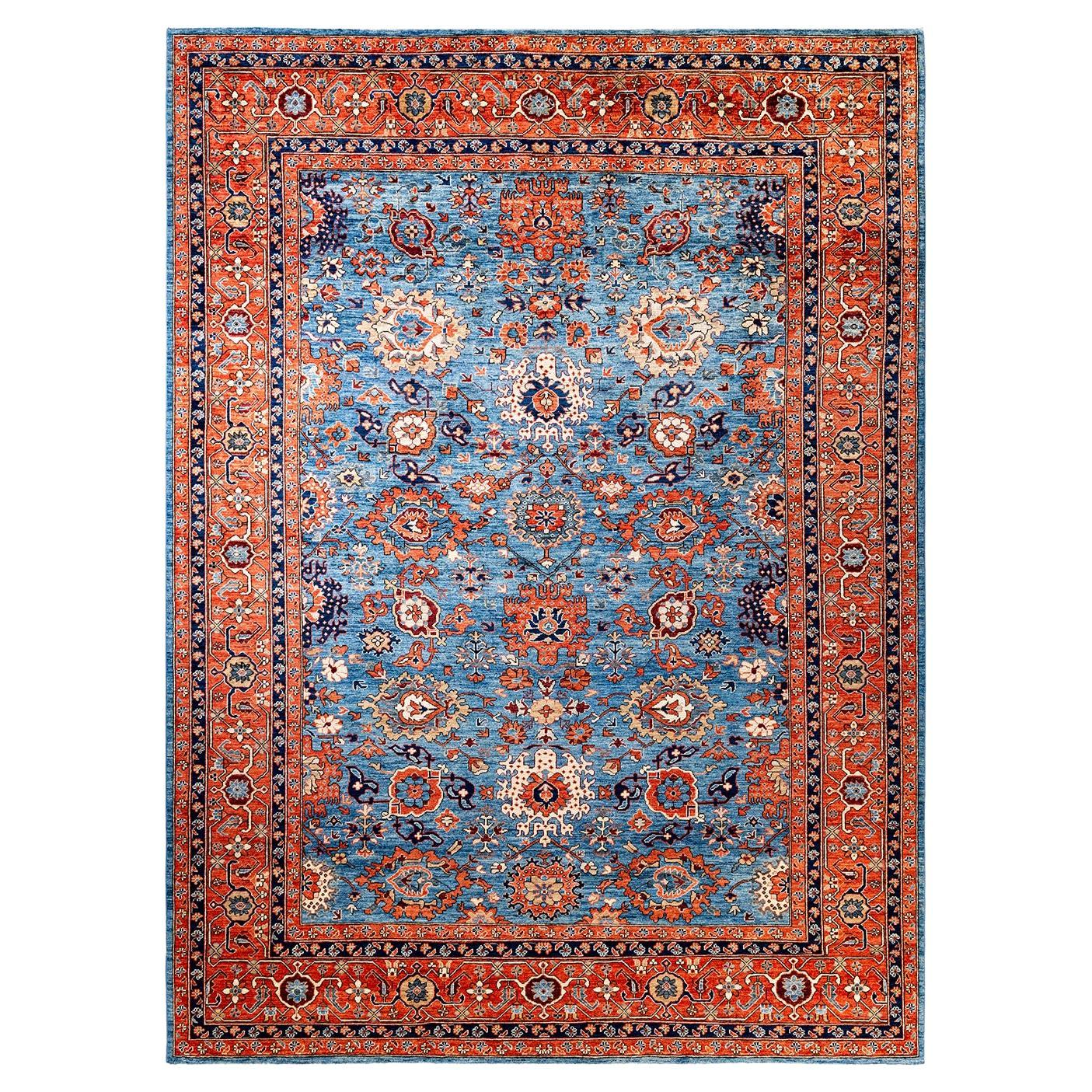  Traditioneller hellblauer Teppich aus handgeknüpfter Wolle Serapi im Angebot