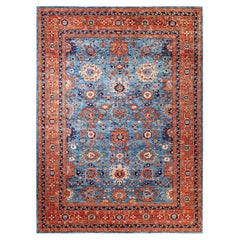 Traditional Serapi Hand Knotted Wool Light Blue Area Rug