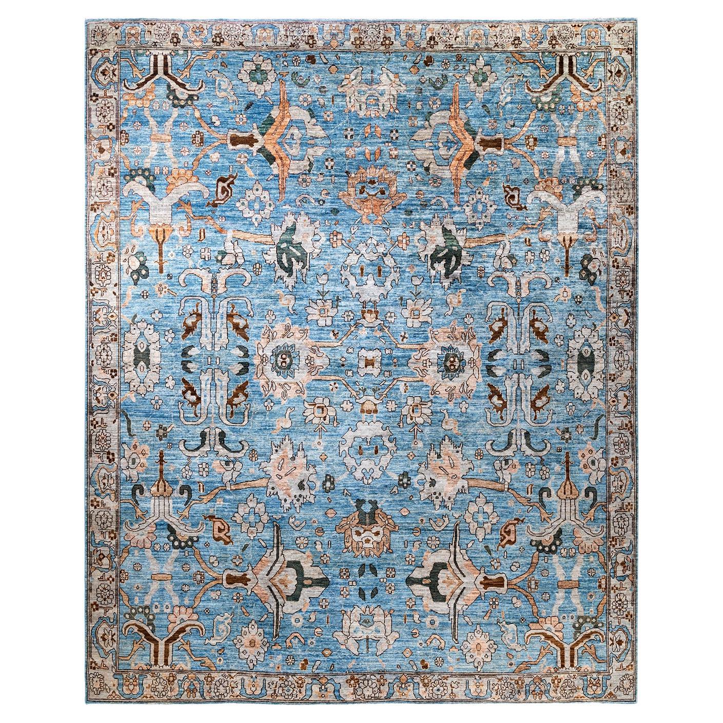 Traditional Serapi Hand Knotted Wool Light Blue Area Rug