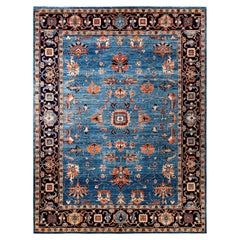 Traditioneller hellblauer Teppich aus handgeknüpfter Wolle Serapi
