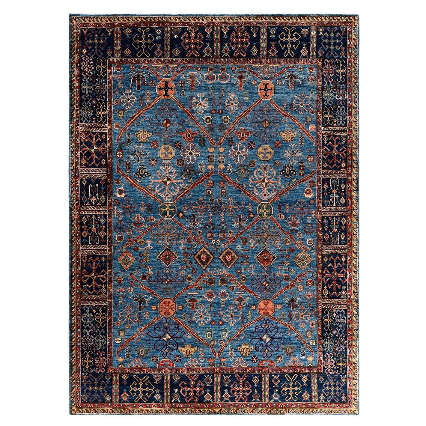  Traditioneller hellblauer Teppich aus handgeknüpfter Wolle Serapi