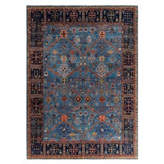 Traditional Serapi Hand Knotted Wool Light Blue Area Rug